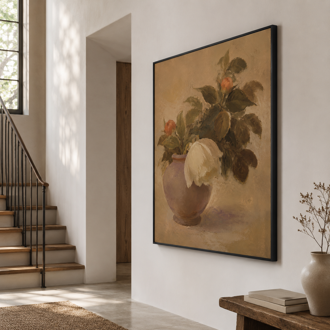 Classic Solitude - White Peony in Ceramic Vase Still Life Painting