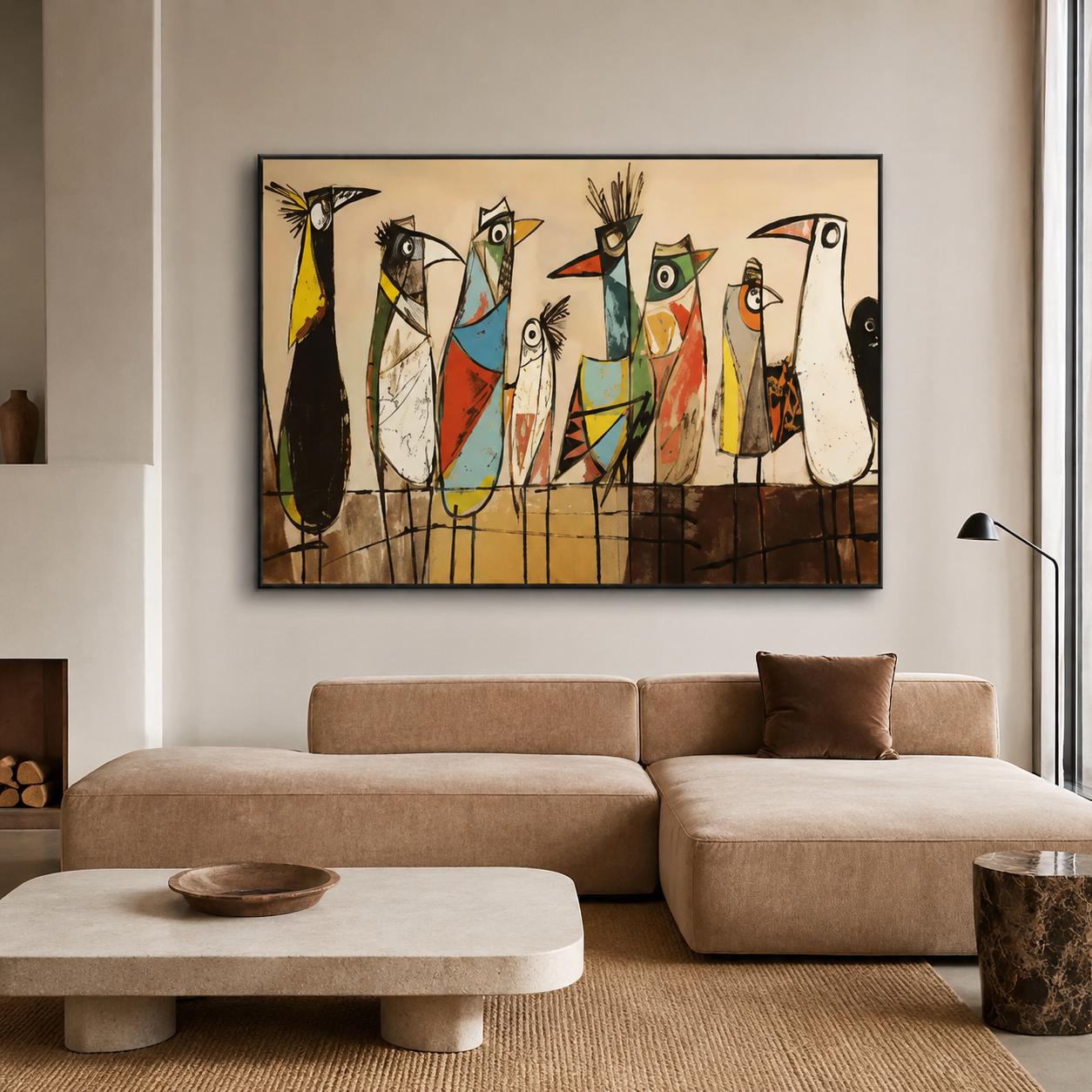Quirky Flock - Modern Abstract Expressionist Birds Painting