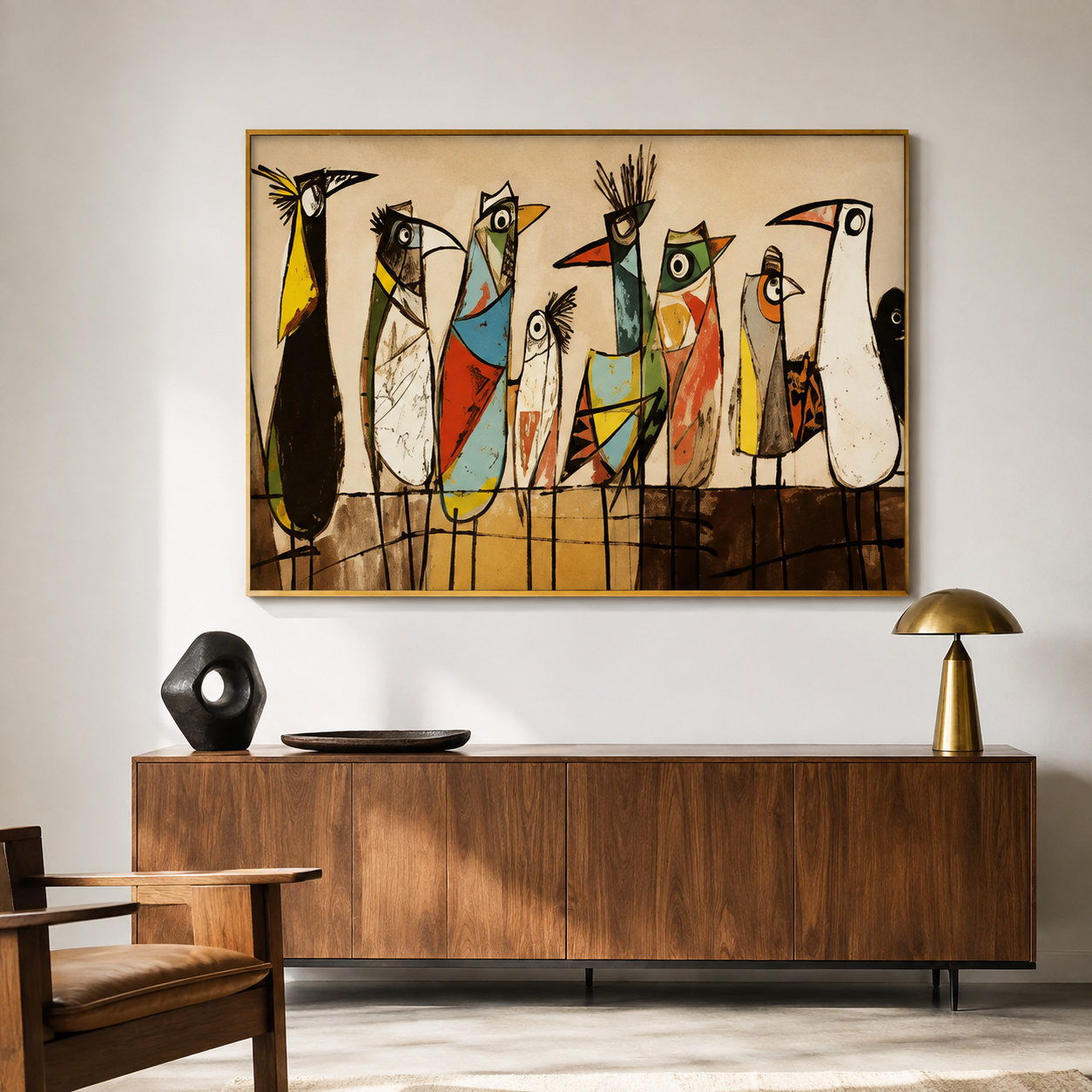 Quirky Flock - Modern Abstract Expressionist Birds Painting