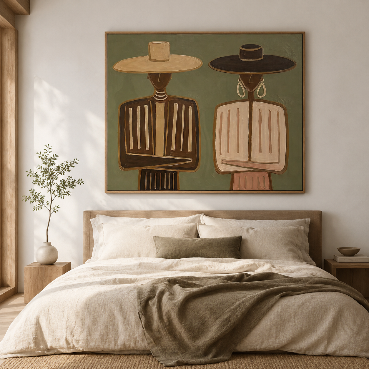 Earthy Duo - Olive Green & Clay Western Figural Painting
