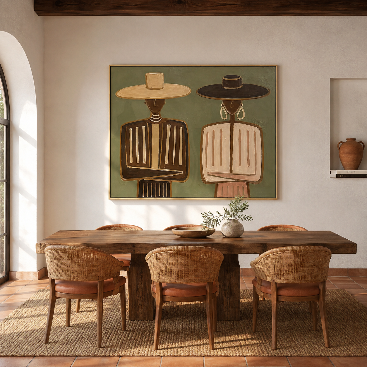 Earthy Duo - Olive Green & Clay Western Figural Painting