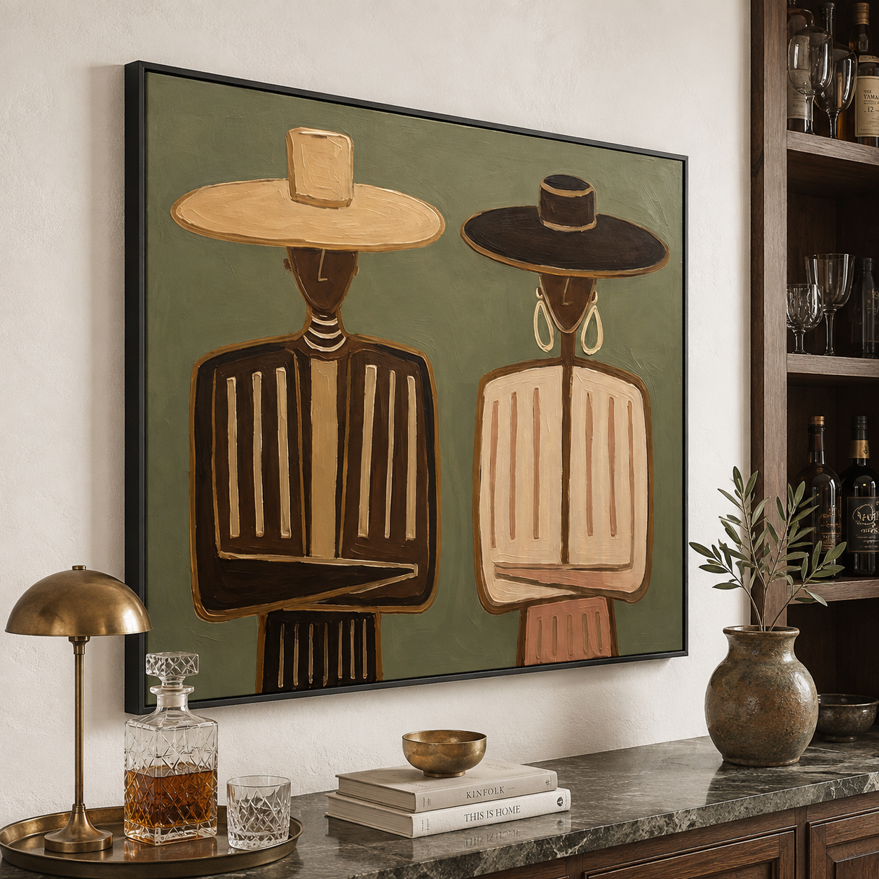 Earthy Duo - Olive Green & Clay Western Figural Painting