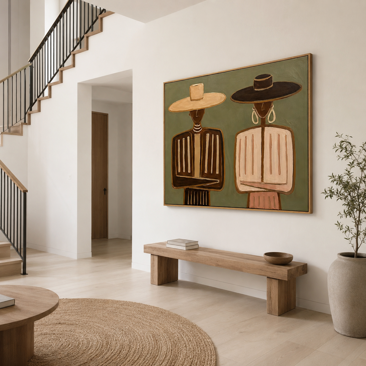 Earthy Duo - Olive Green & Clay Western Figural Painting