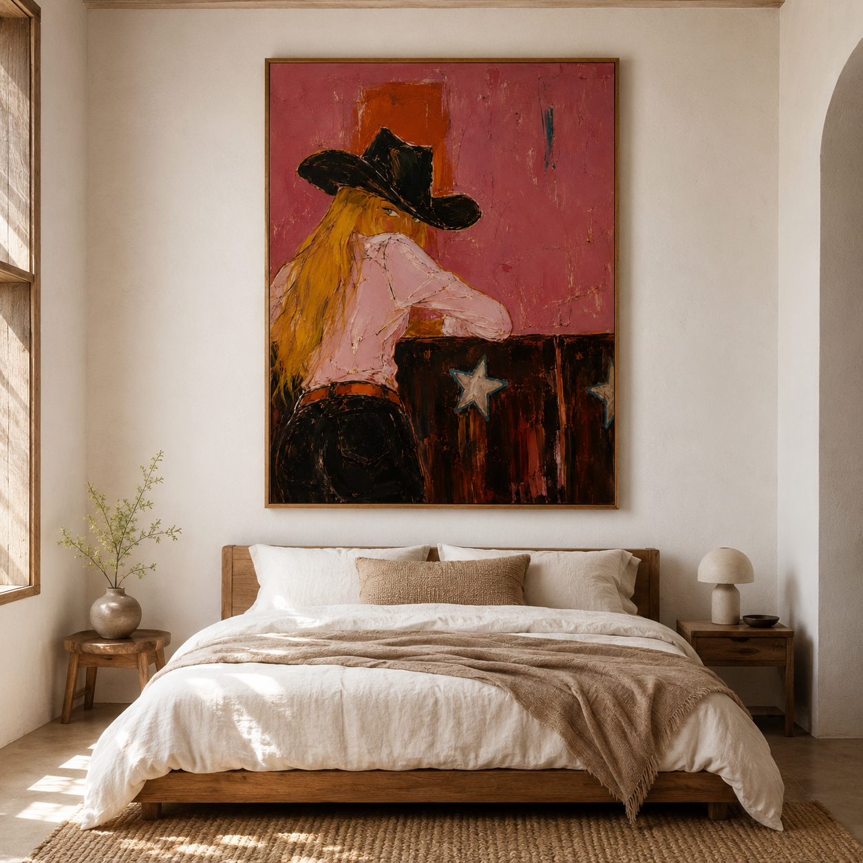 Wild Rose - Pink & Black Hat Cowgirl Backview Painting