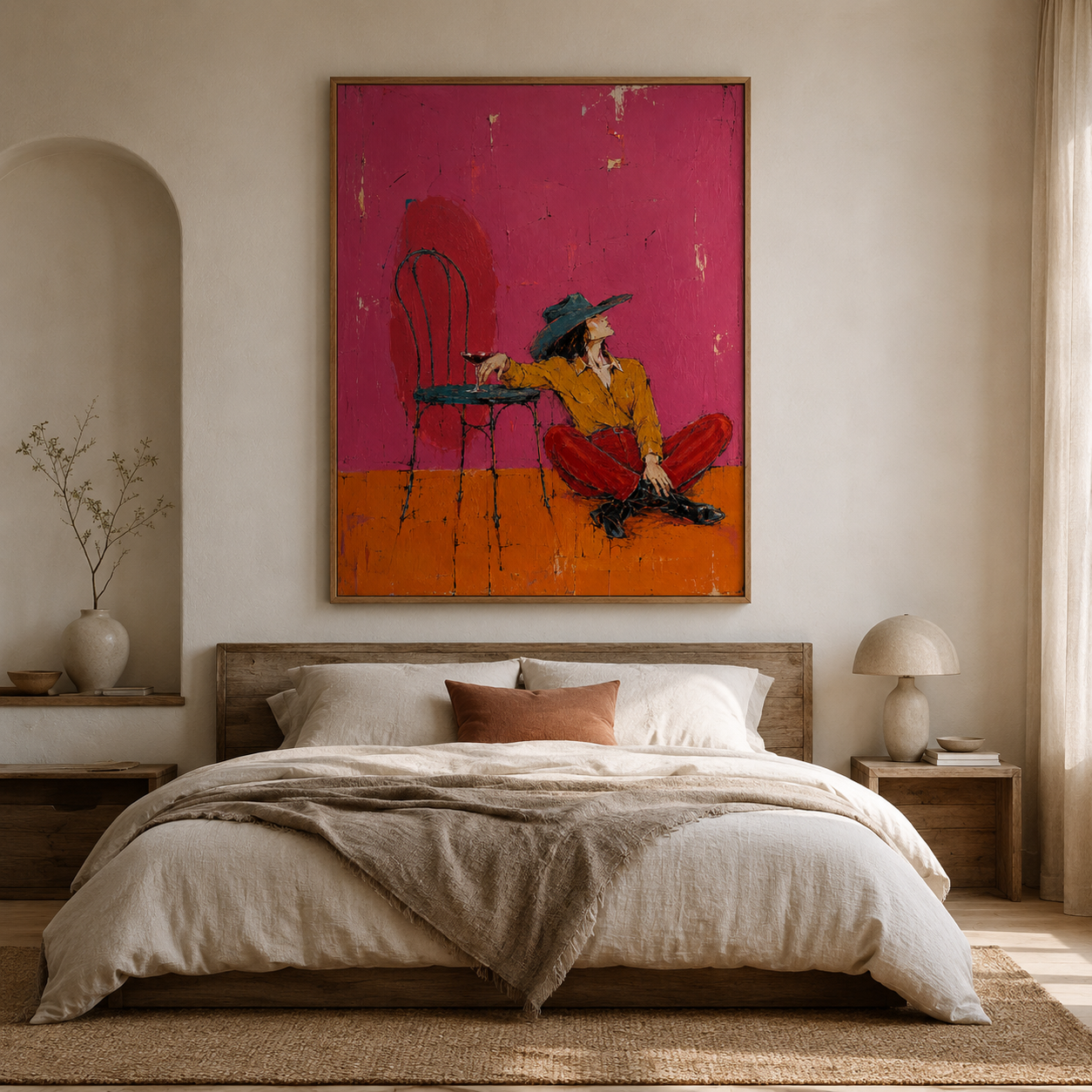 Desert Lounge - Magenta & Rust Red Seated Cowgirl Painting