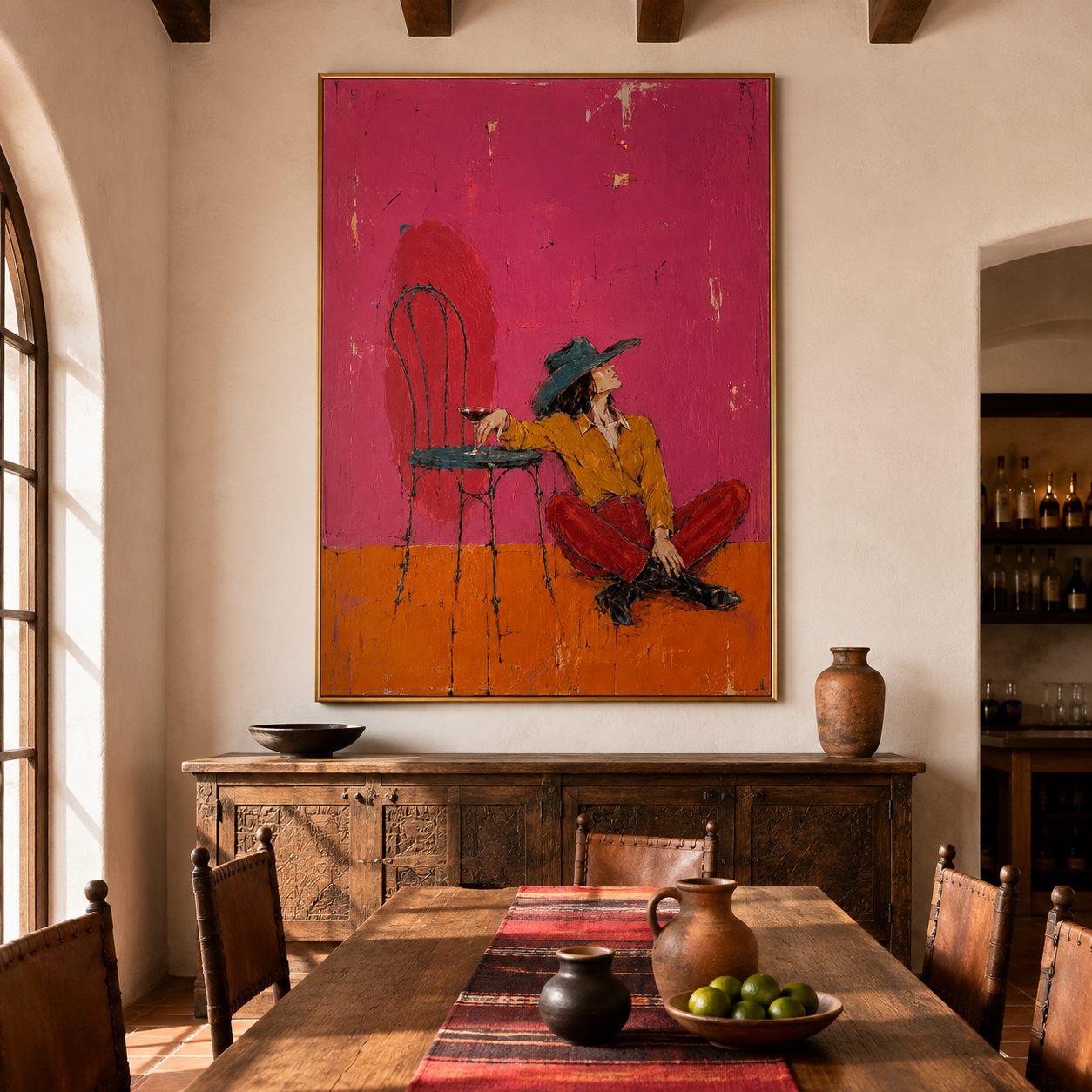 Desert Lounge - Magenta & Rust Red Seated Cowgirl Painting