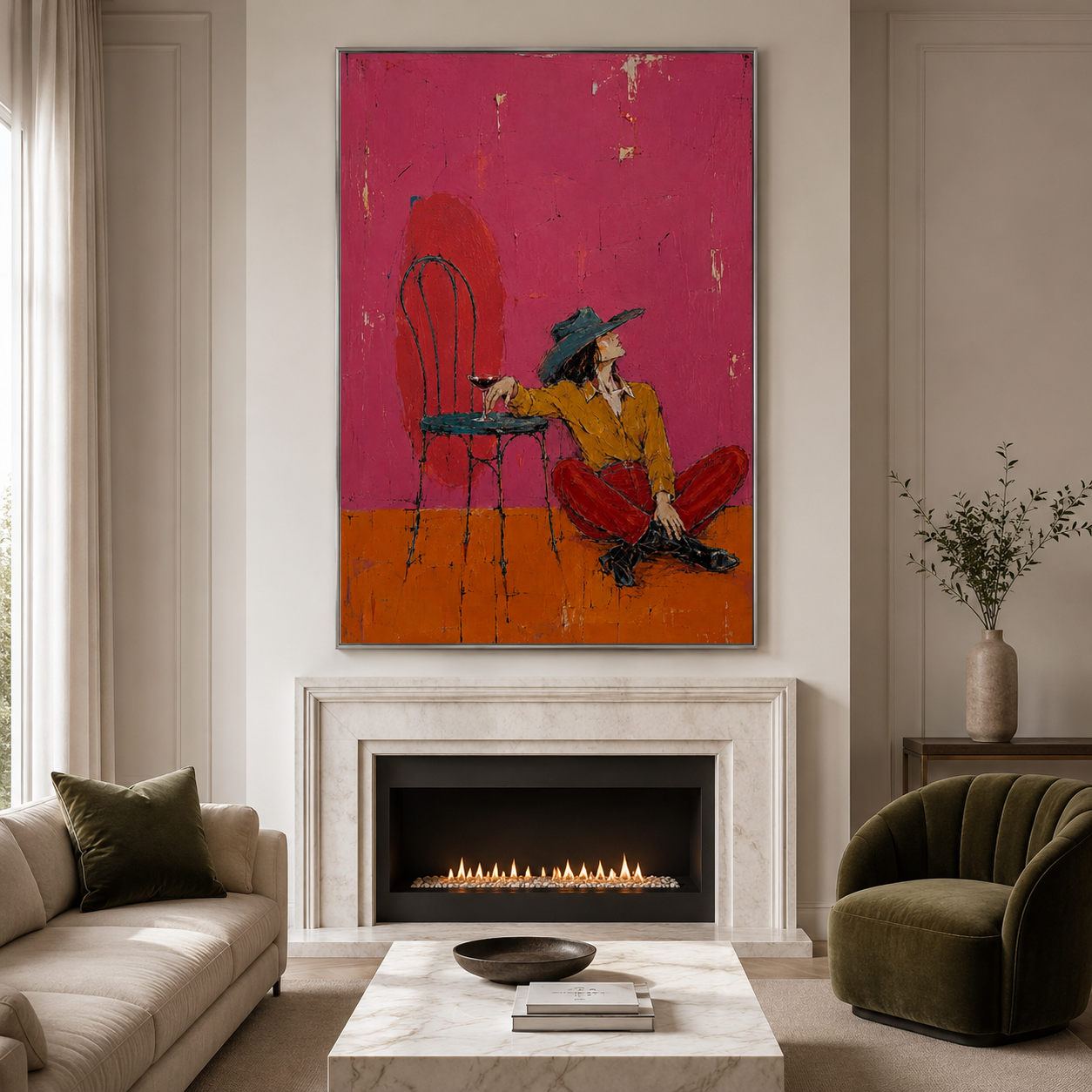 Desert Lounge - Magenta & Rust Red Seated Cowgirl Painting