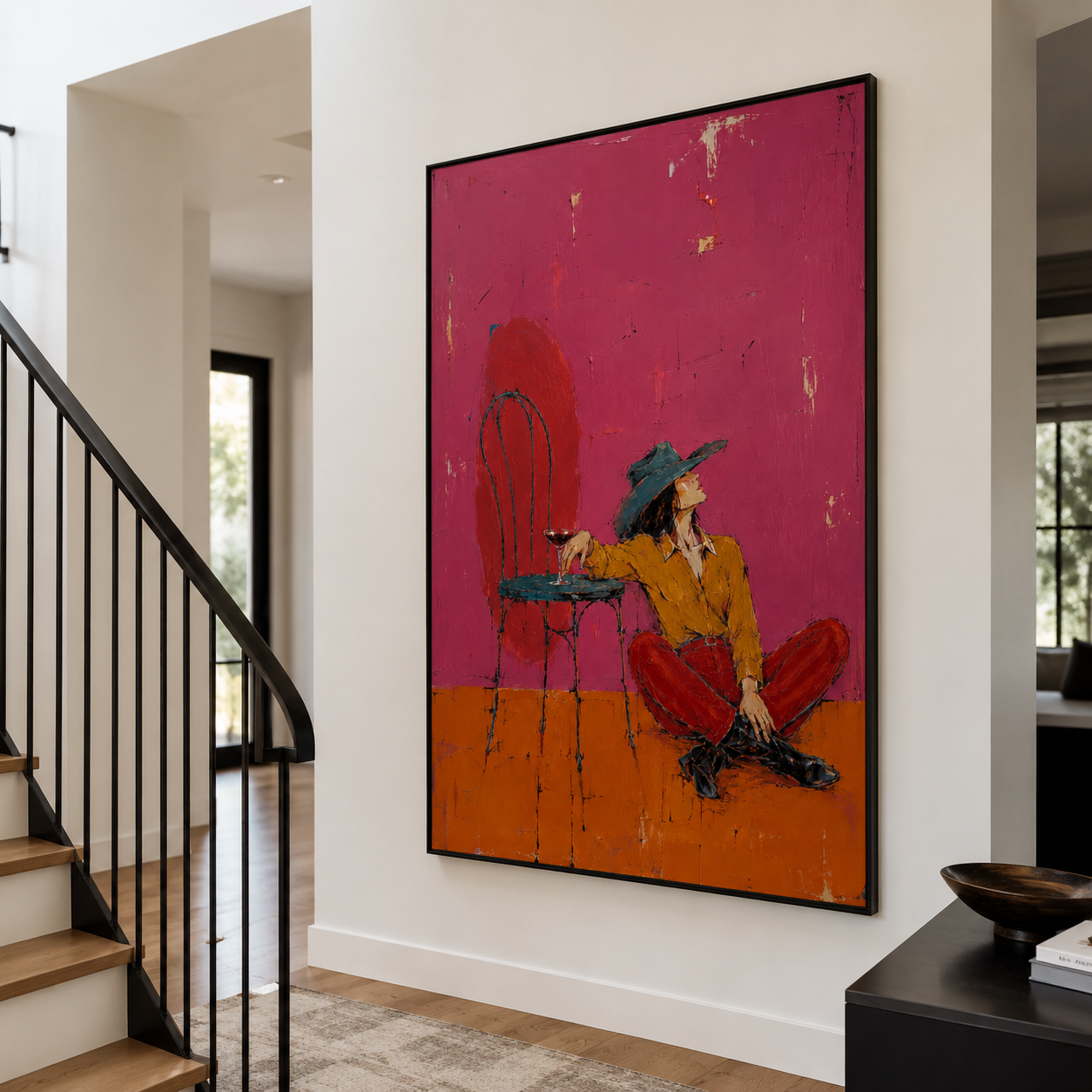 Desert Lounge - Magenta & Rust Red Seated Cowgirl Painting
