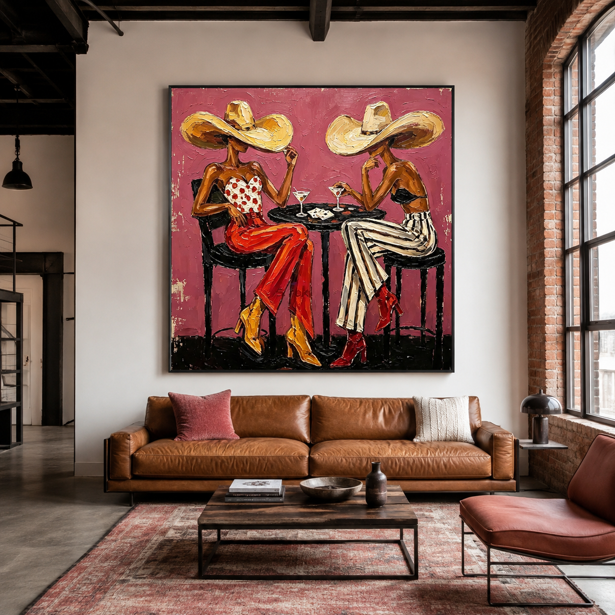 High Stakes Soirée - Magenta & Red Trousers Poker Ladies Painting