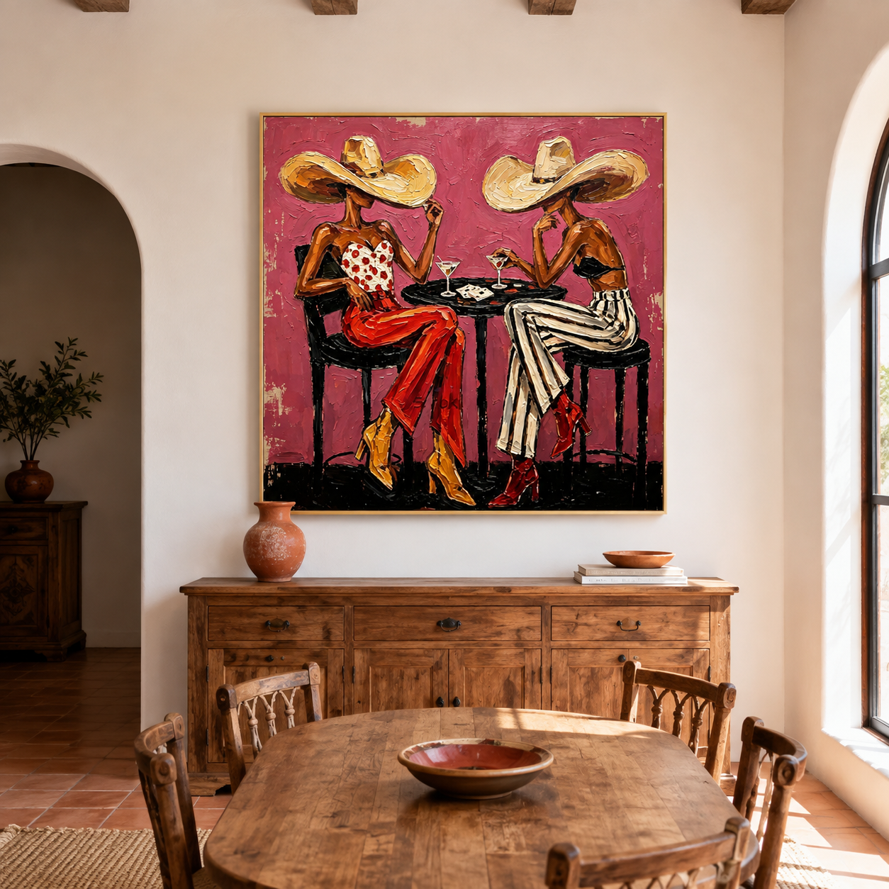 High Stakes Soirée - Magenta & Red Trousers Poker Ladies Painting