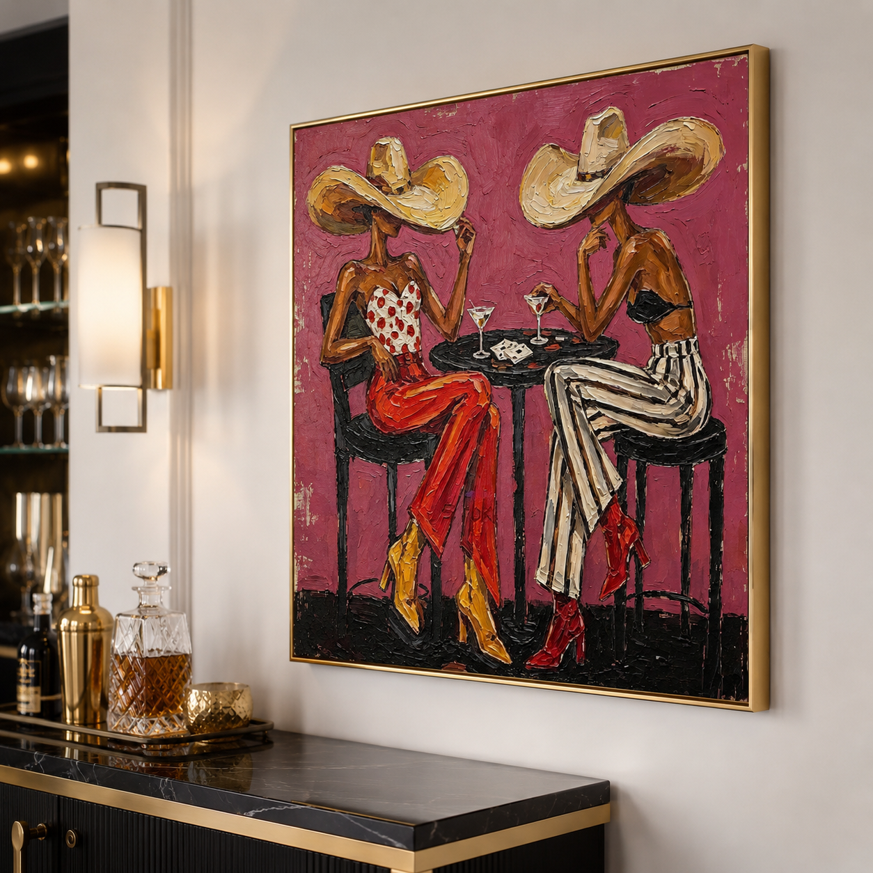 High Stakes Soirée - Magenta & Red Trousers Poker Ladies Painting
