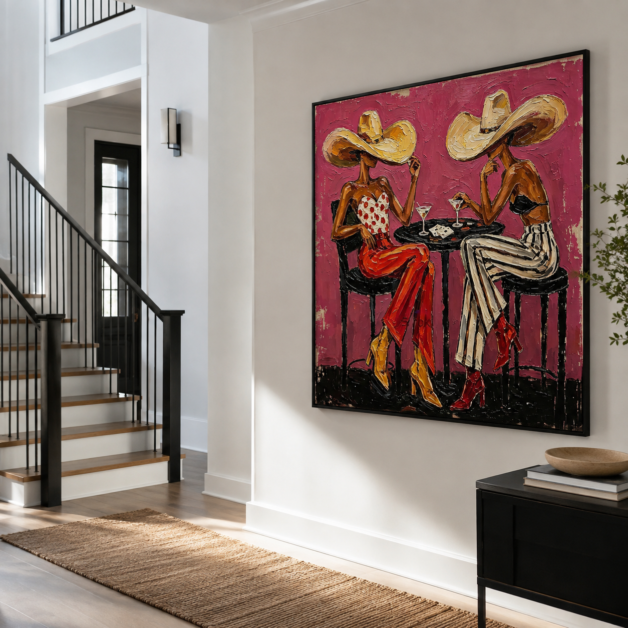 High Stakes Soirée - Magenta & Red Trousers Poker Ladies Painting