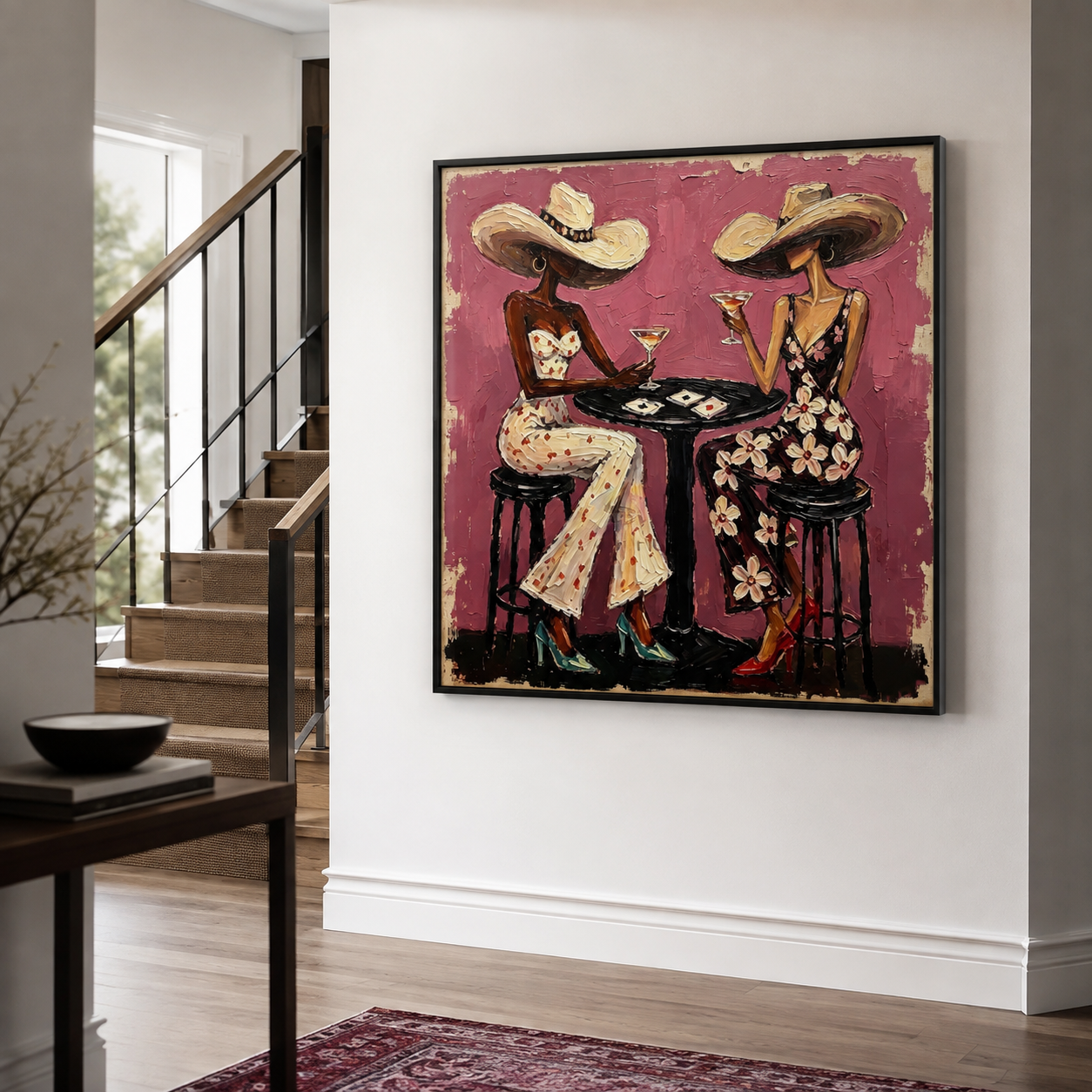 Midnight Soirée - Magenta & Floral Lounge Ladies Oil Painting