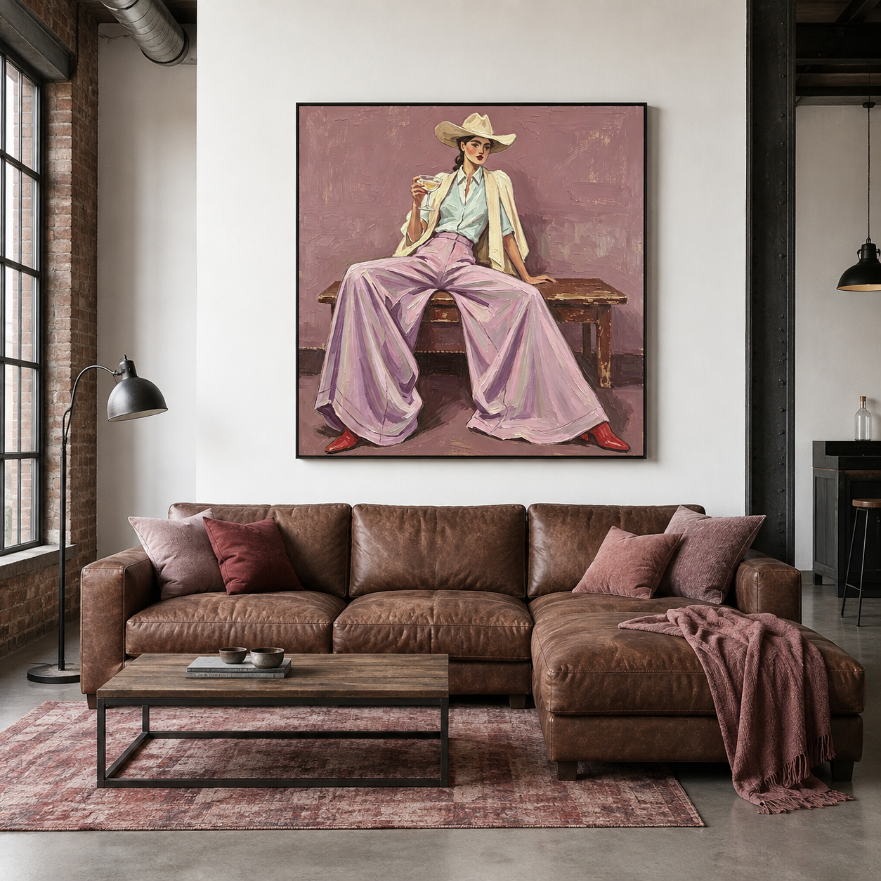 Modern Western Chic - Lilac Pants & Cowgirl Hat Figural Painting