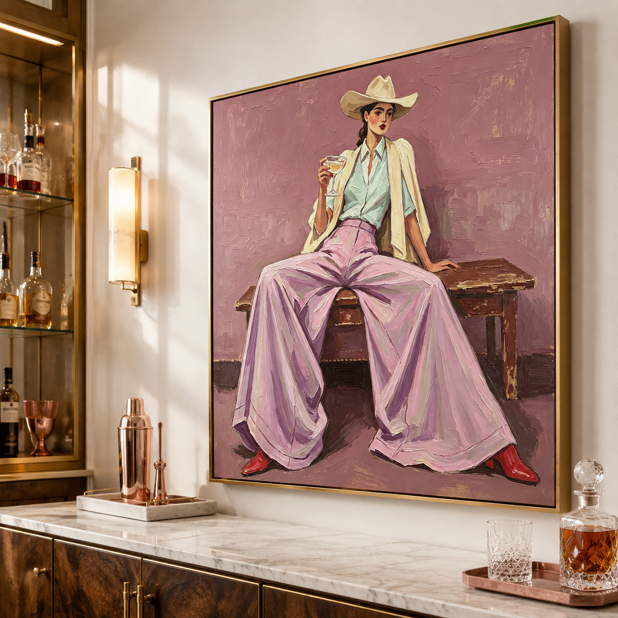 Modern Western Chic - Lilac Pants & Cowgirl Hat Figural Painting