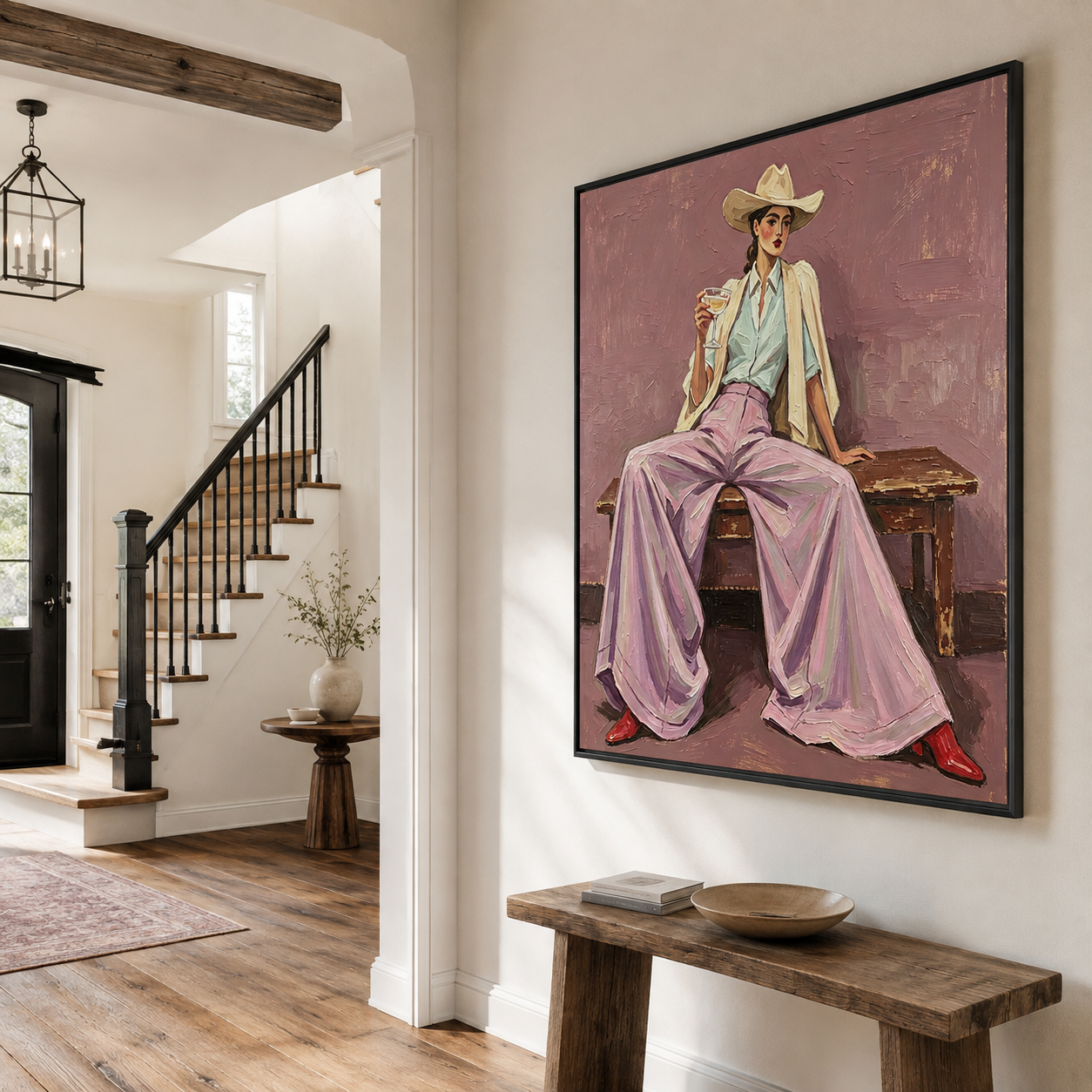 Modern Western Chic - Lilac Pants & Cowgirl Hat Figural Painting