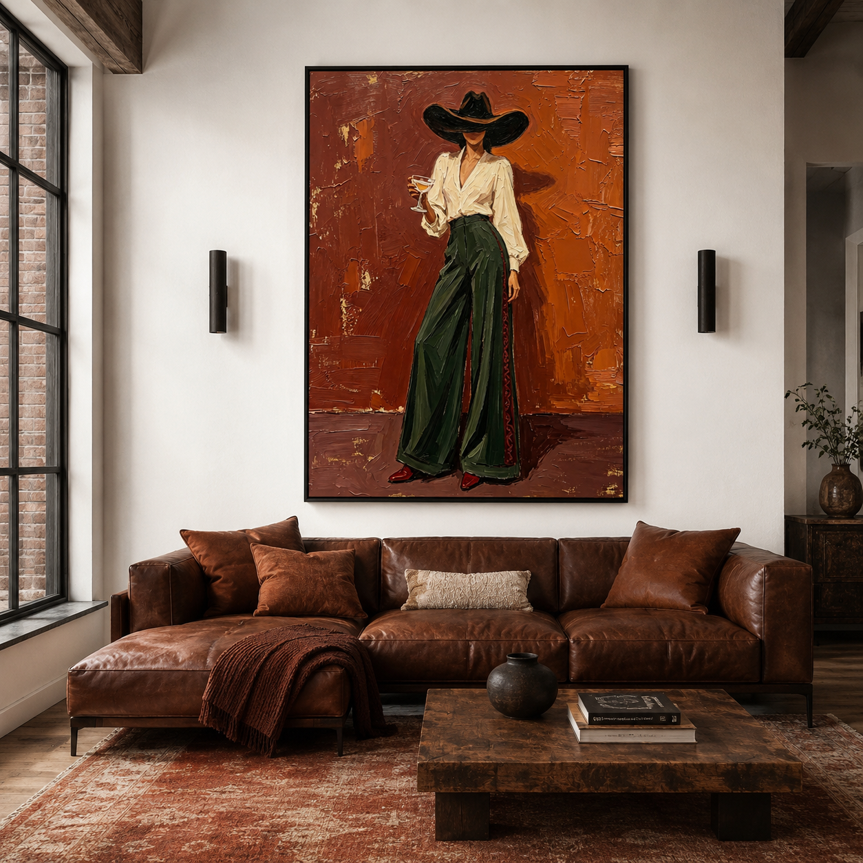 Terracotta Western - Dark Green Trousers Cowgirl Portrait