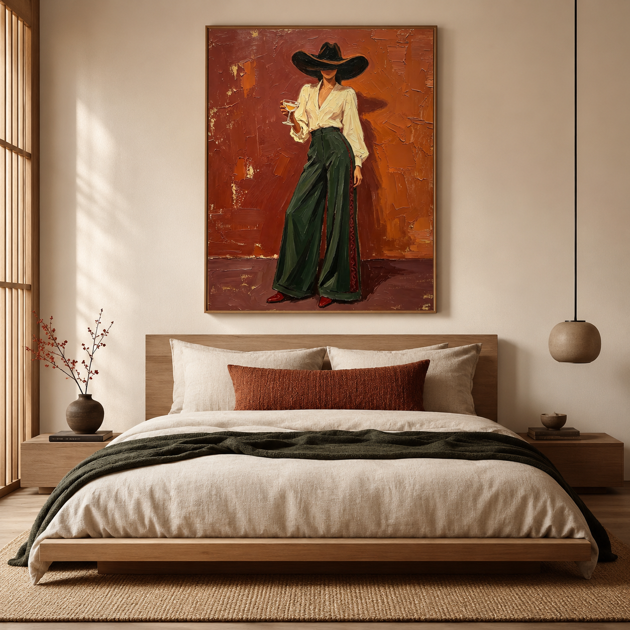 Terracotta Western - Dark Green Trousers Cowgirl Portrait