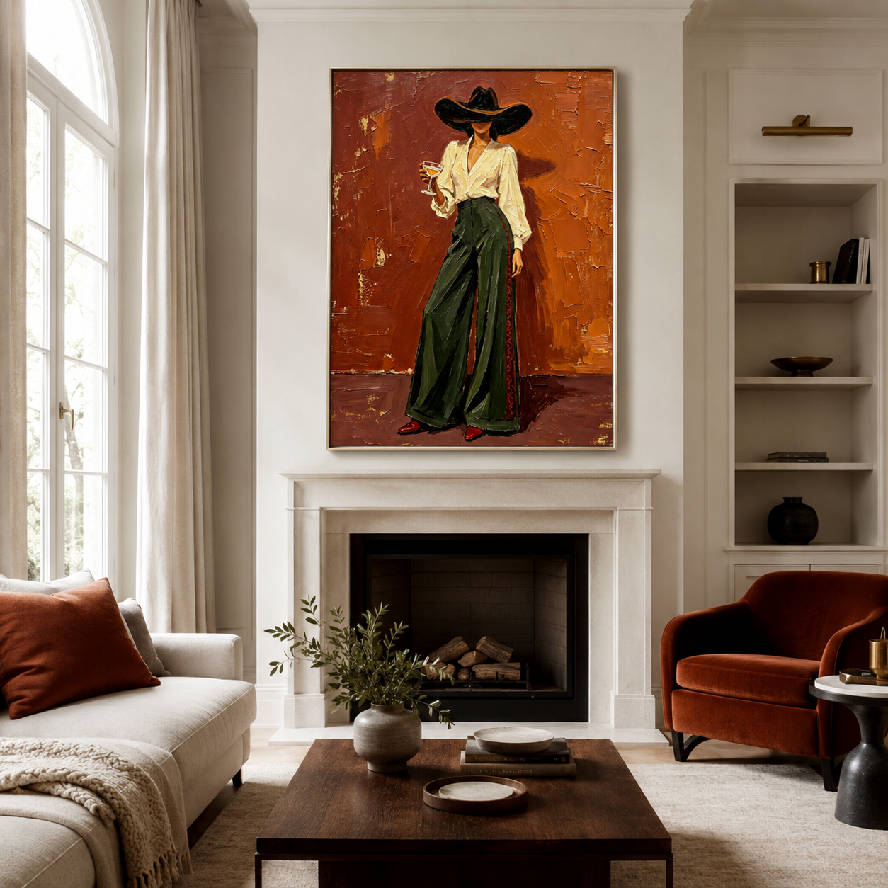 Terracotta Western - Dark Green Trousers Cowgirl Portrait