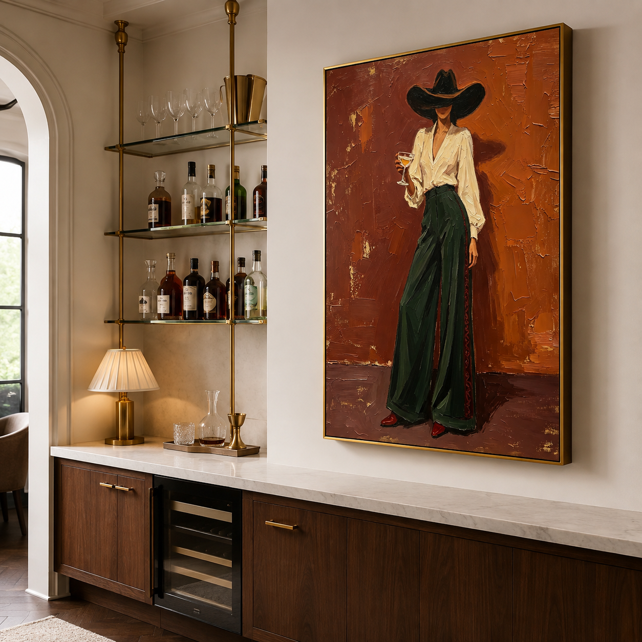 Terracotta Western - Dark Green Trousers Cowgirl Portrait