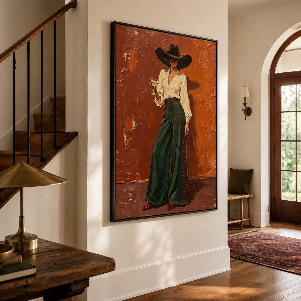Terracotta Western - Dark Green Trousers Cowgirl Portrait