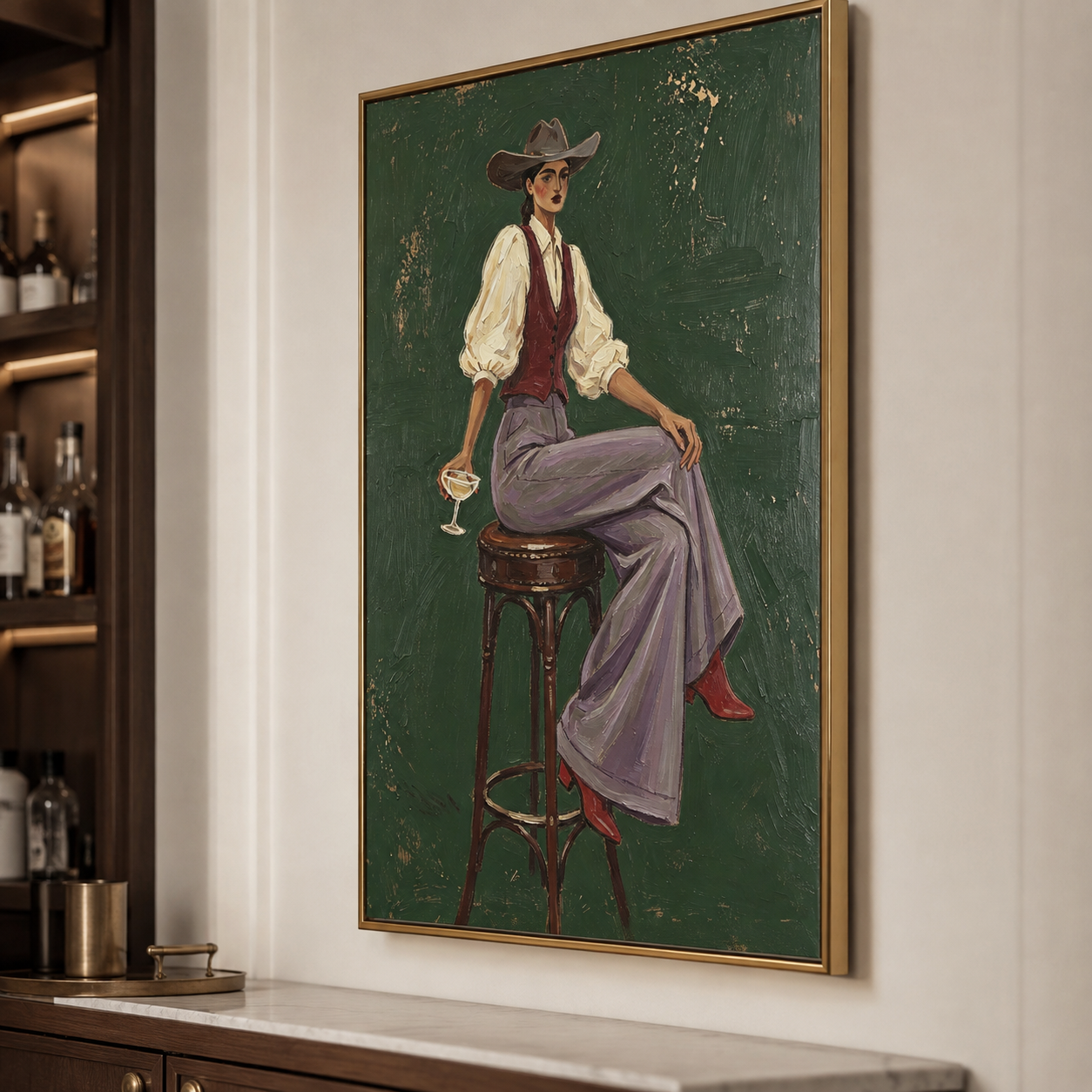 Modern Western Chic - Lilac Pants & Cowgirl Hat Figural Painting