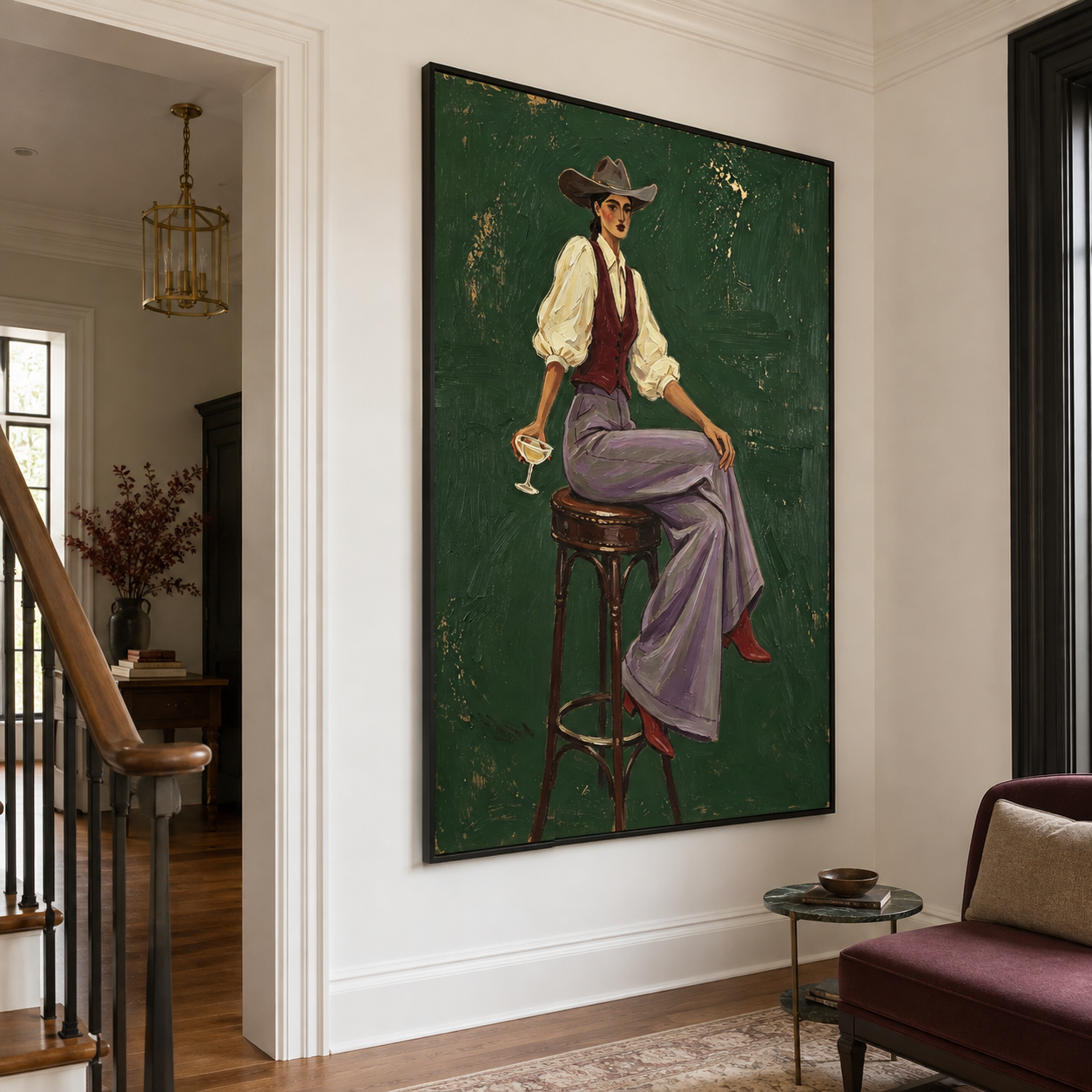 Modern Western Chic - Lilac Pants & Cowgirl Hat Figural Painting