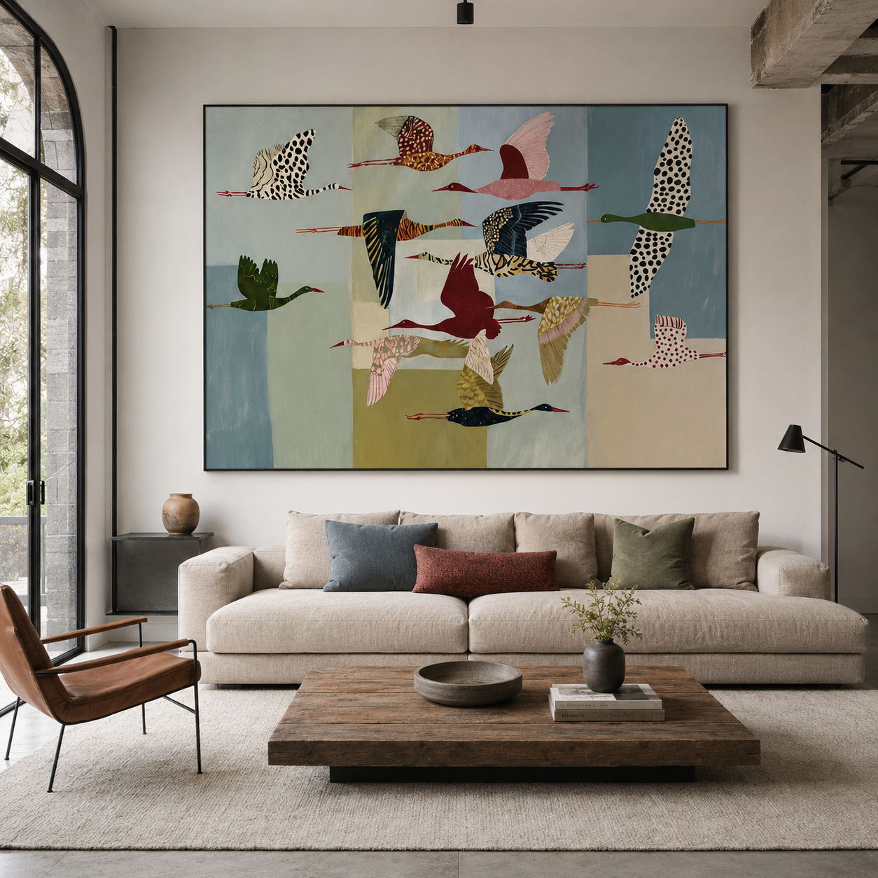 Flight of Freedom - Modern Folk Art Migrating Birds Canvas Wall Art