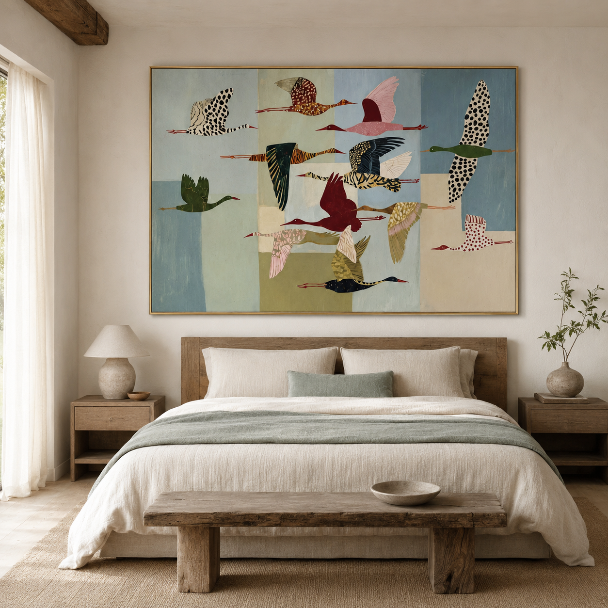 Flight of Freedom - Modern Folk Art Migrating Birds Canvas Wall Art