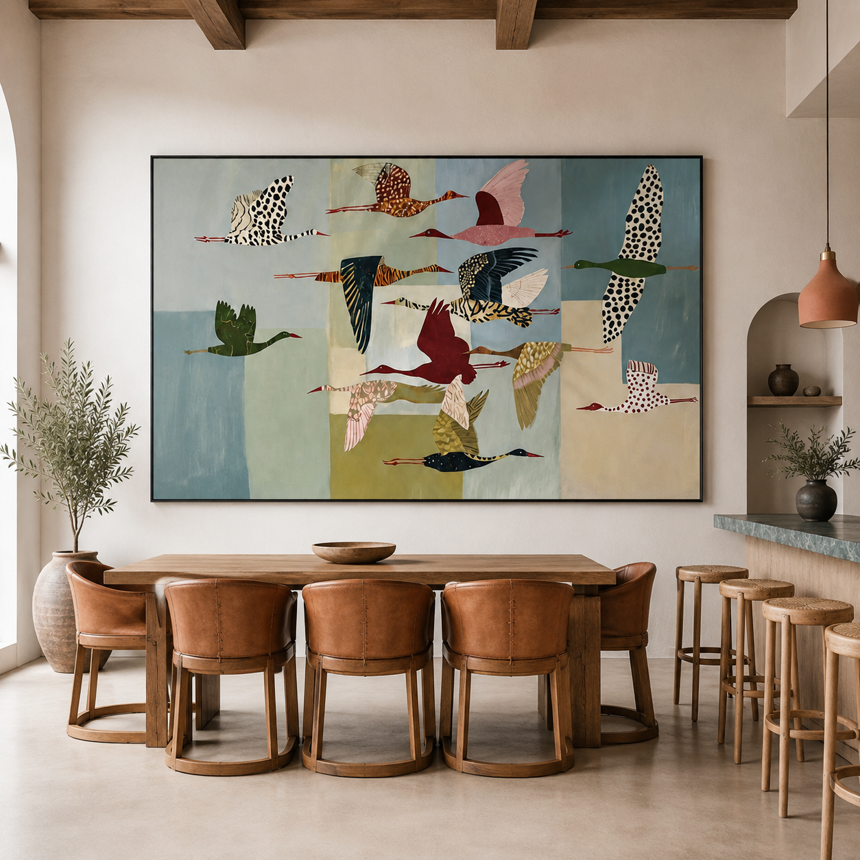 Flight of Freedom - Modern Folk Art Migrating Birds Canvas Wall Art