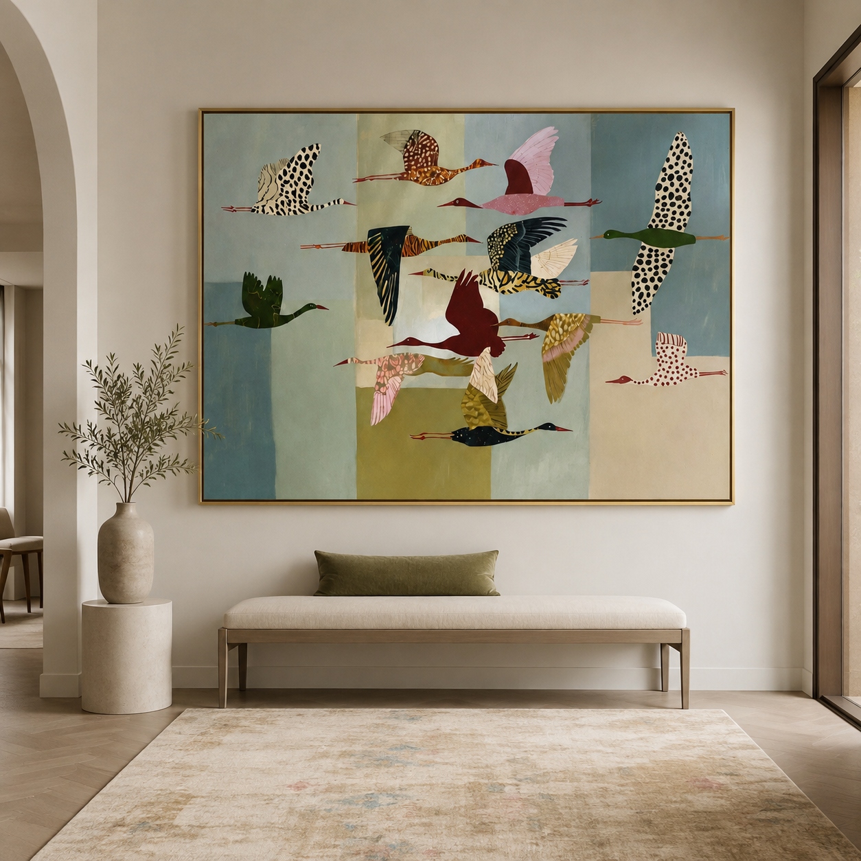 Flight of Freedom - Modern Folk Art Migrating Birds Canvas Wall Art