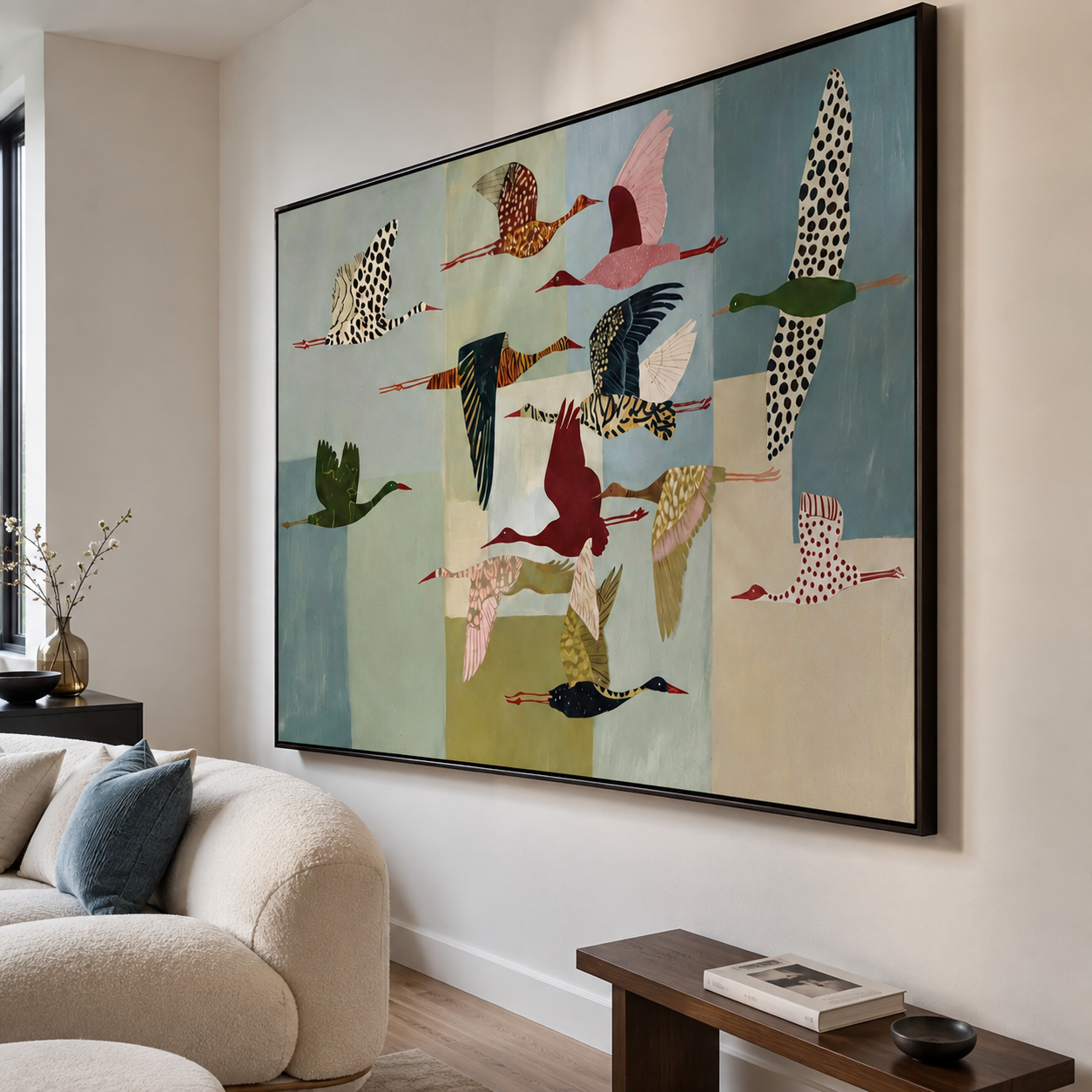 Flight of Freedom - Modern Folk Art Migrating Birds Canvas Wall Art