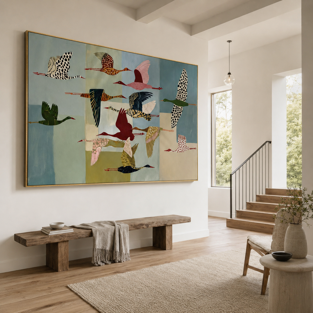 Flight of Freedom - Modern Folk Art Migrating Birds Canvas Wall Art