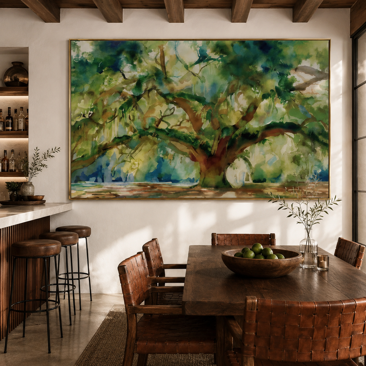 Canopy Splendor - Large Watercolor Oak Tree Horizontal Canvas Wall Art