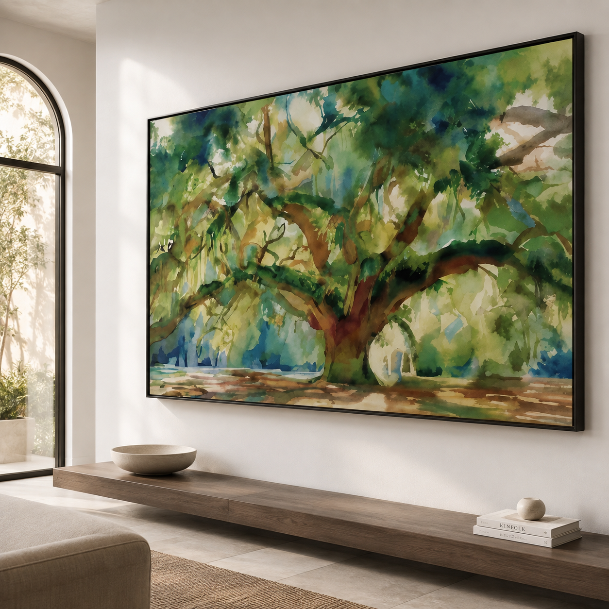 Canopy Splendor - Large Watercolor Oak Tree Horizontal Canvas Wall Art