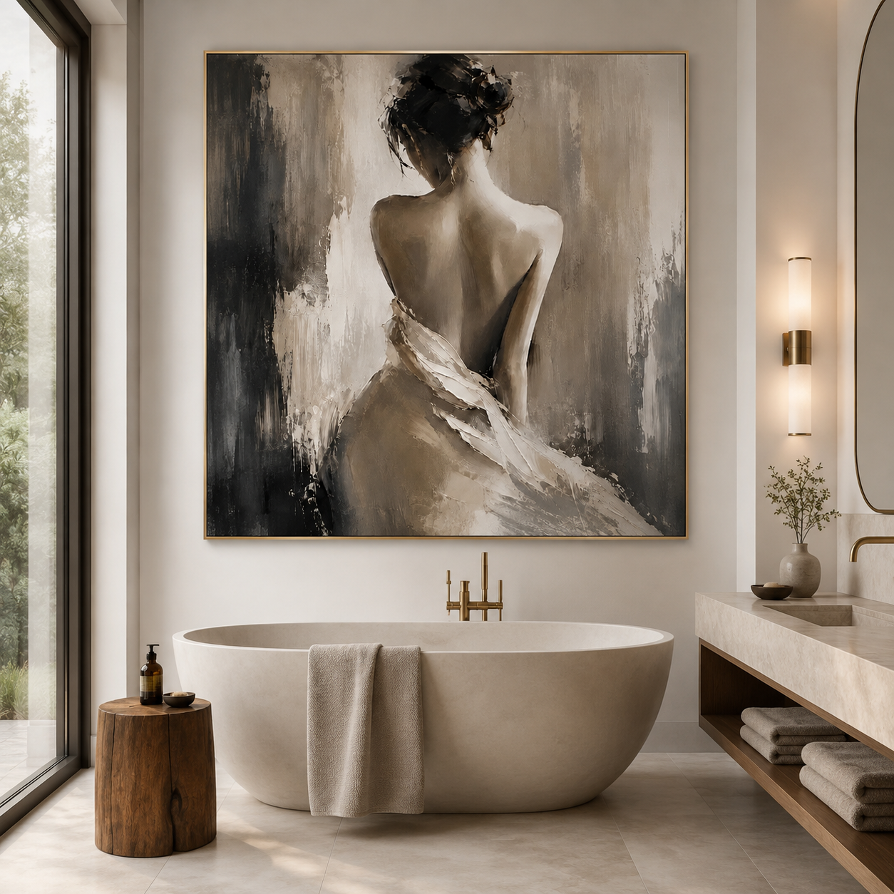 Serene Grace - Abstract Impasto Female Back Portrait Canvas Wall Art