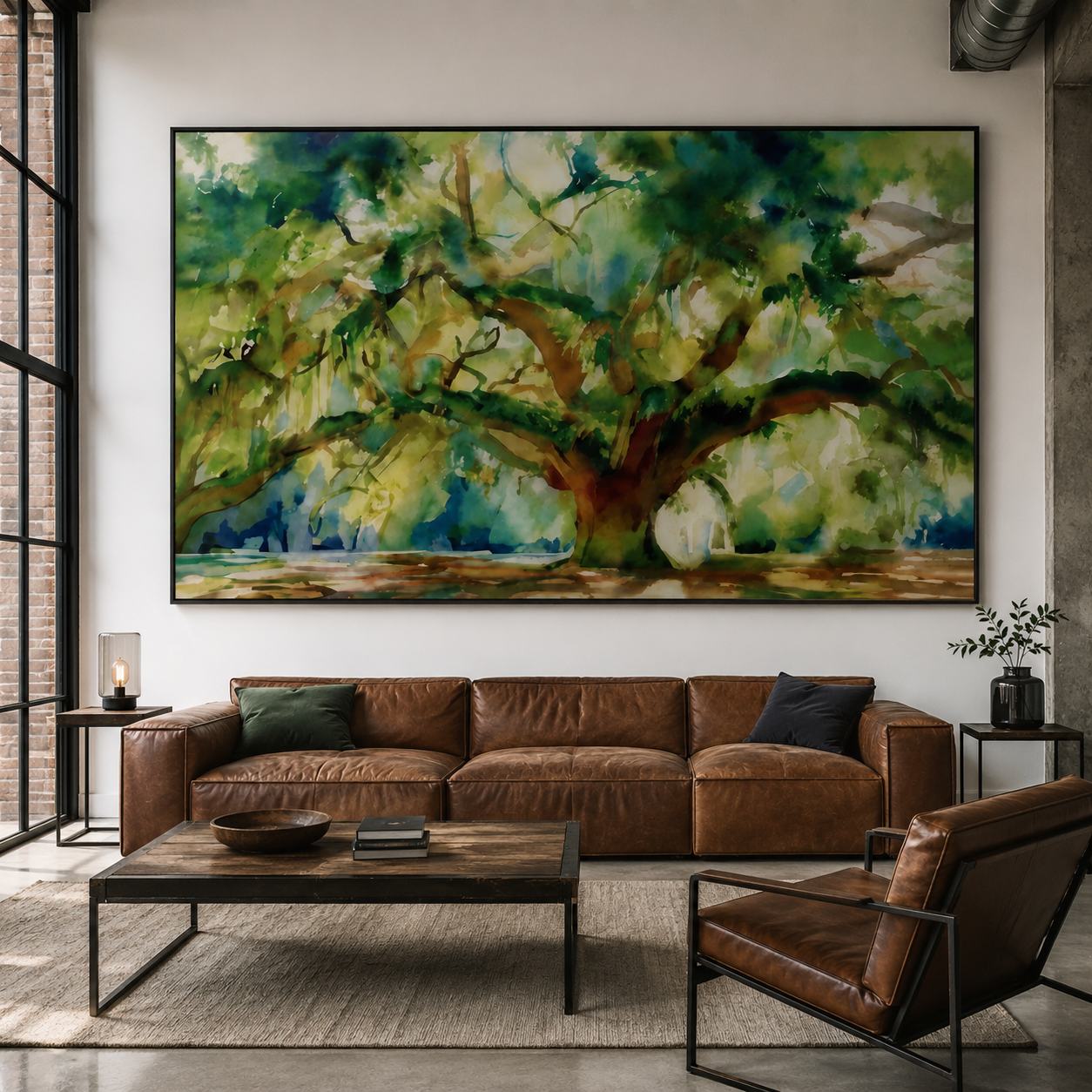 Canopy Splendor - Large Watercolor Oak Tree Horizontal Canvas Wall Art