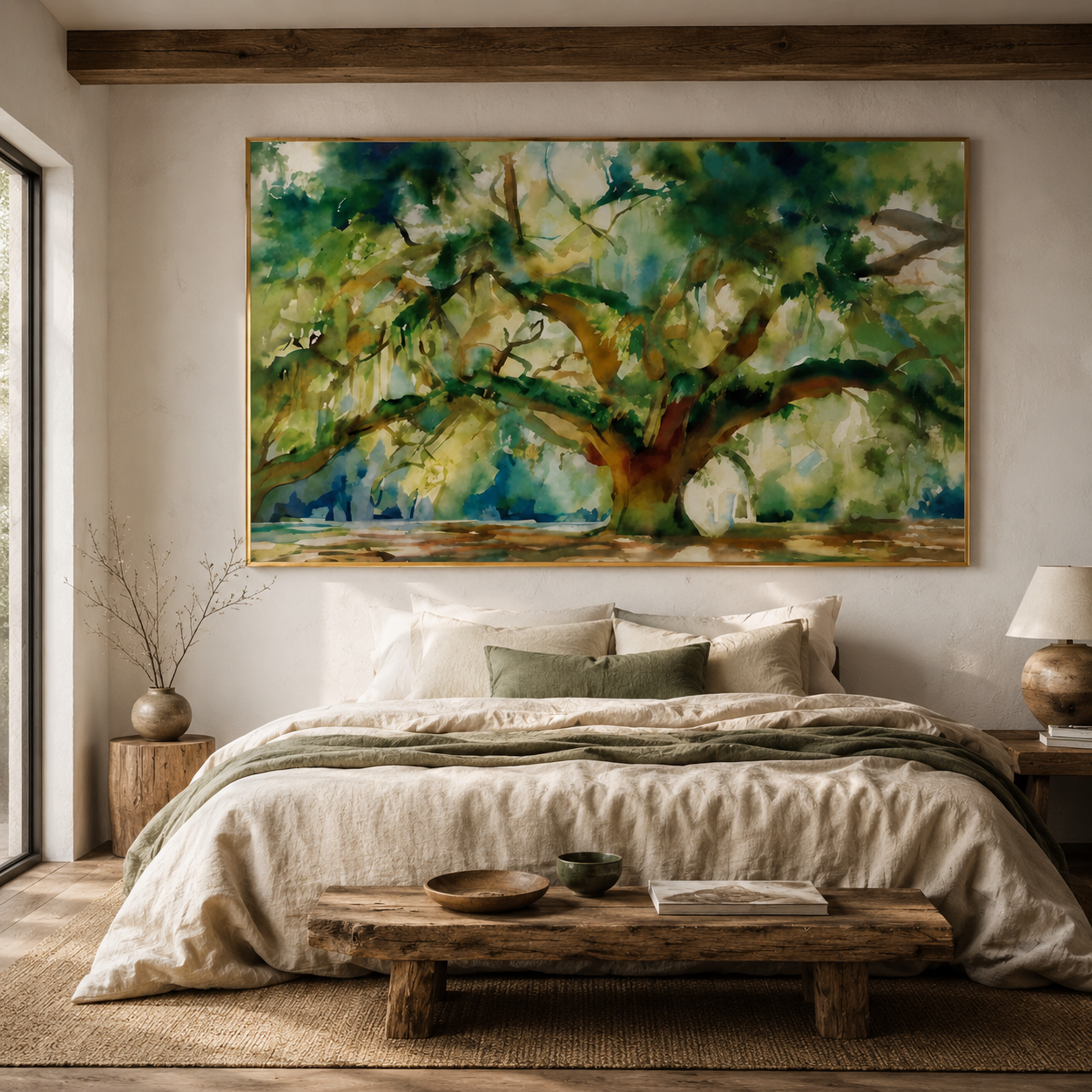 Canopy Splendor - Large Watercolor Oak Tree Horizontal Canvas Wall Art