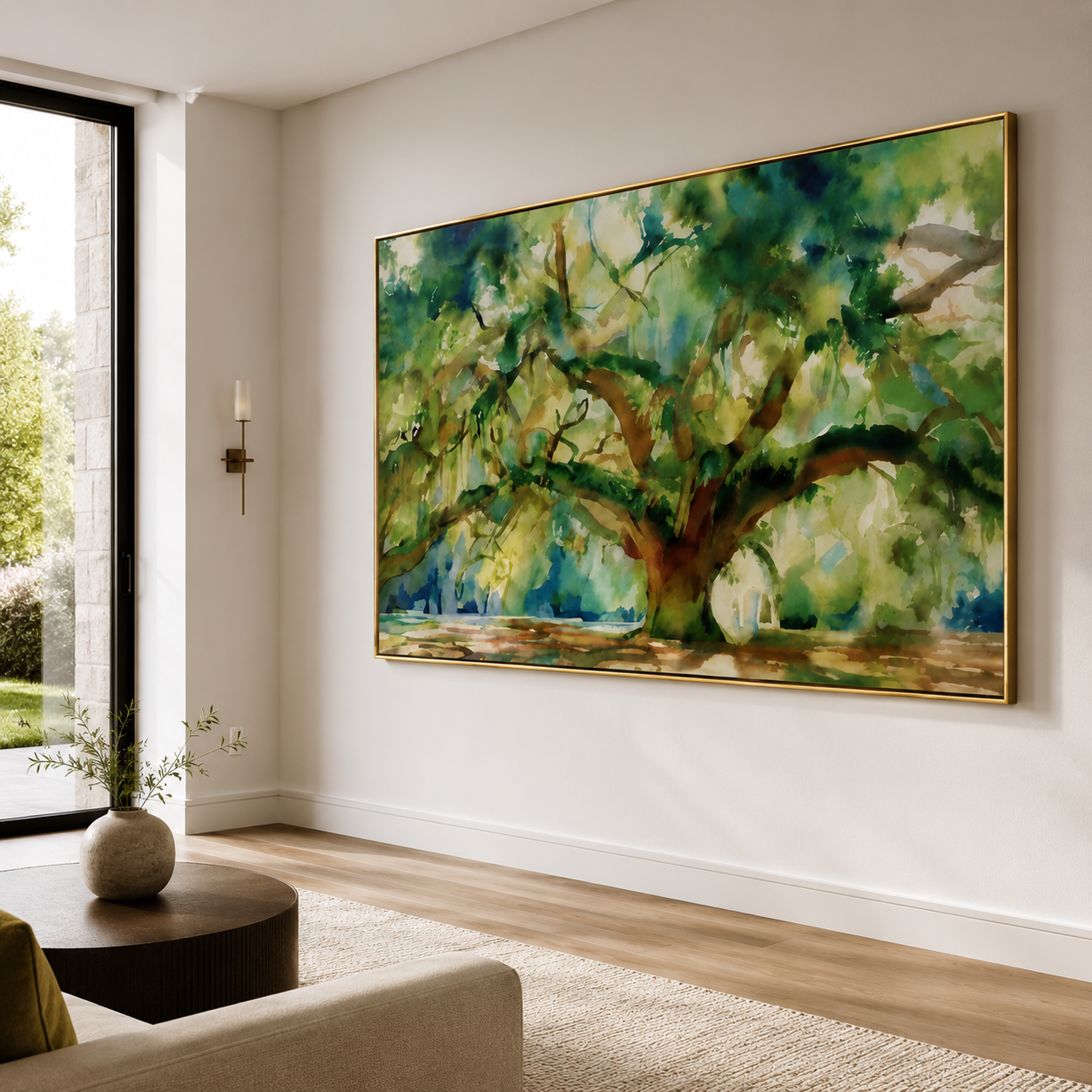 Canopy Splendor - Large Watercolor Oak Tree Horizontal Canvas Wall Art