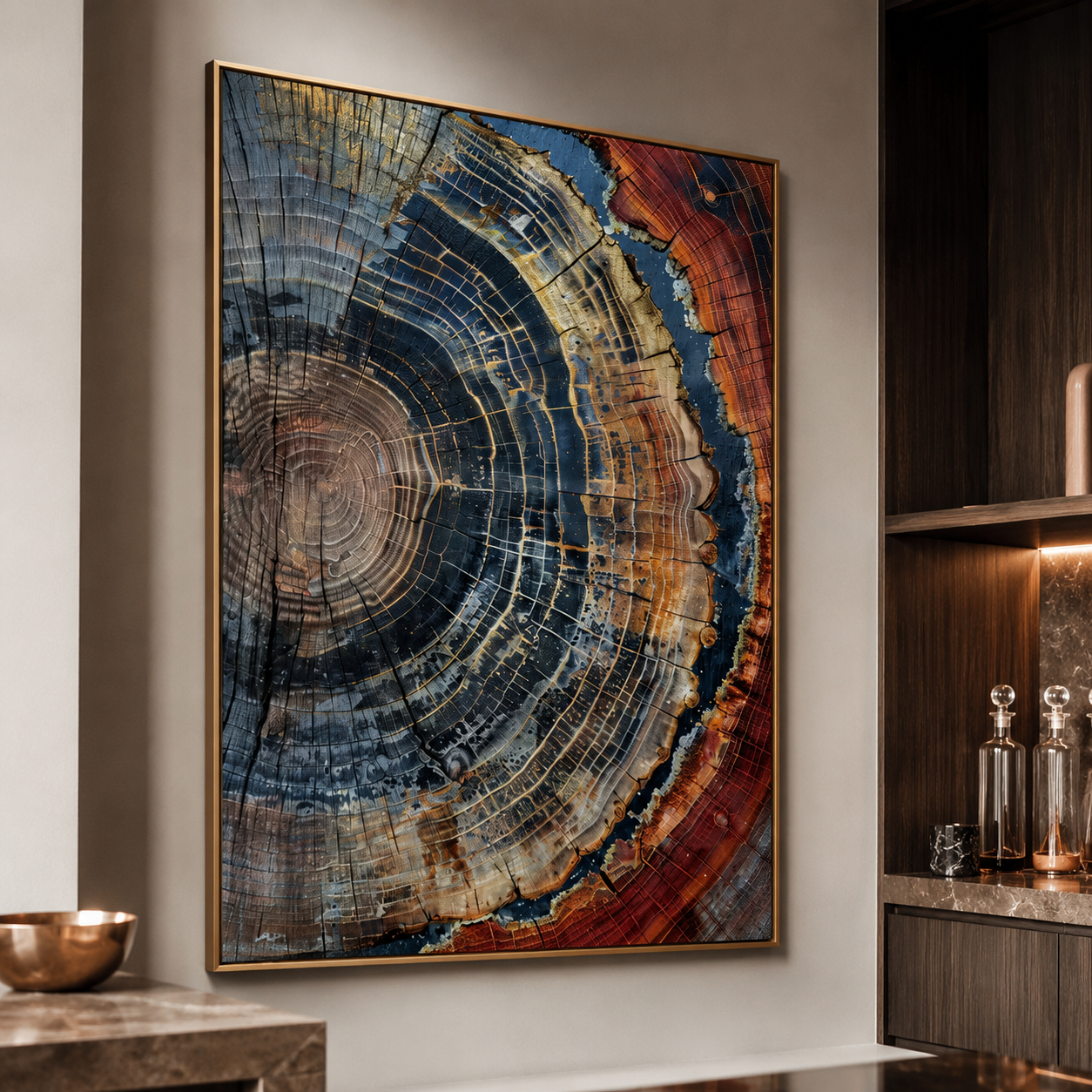 Rings of Eternity - Petrified Wood Annual Rings Abstract Oil Painting