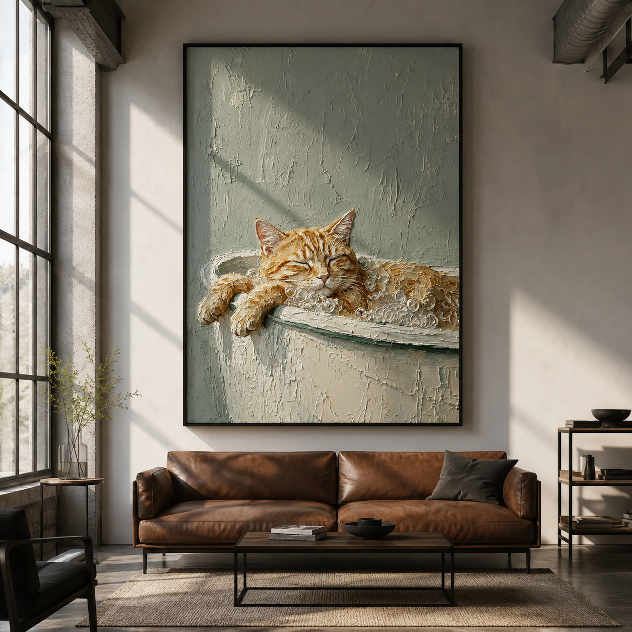 Splish Splash Serenity - Orange Tabby Cat in Bathtub Textured Painting
