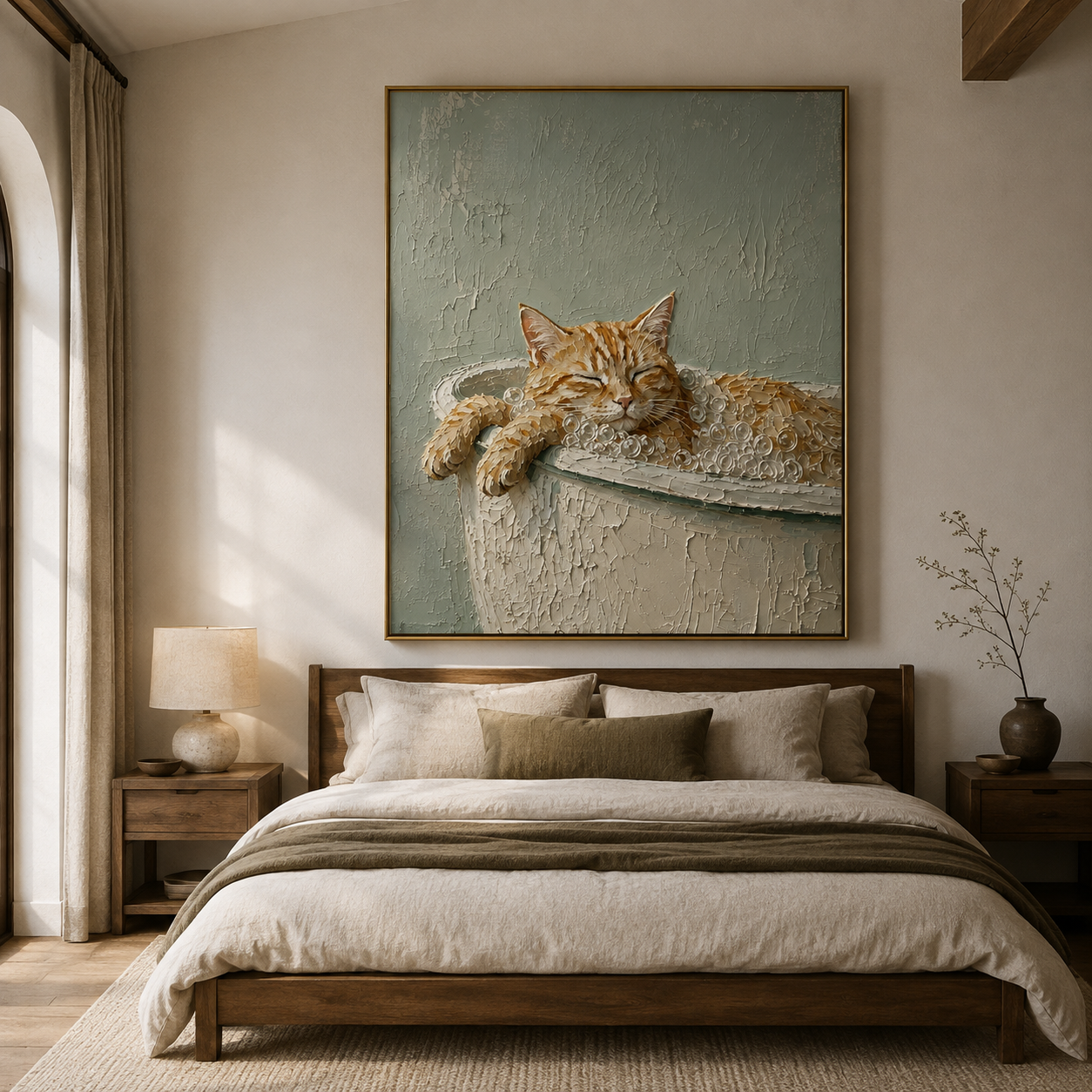 Splish Splash Serenity - Orange Tabby Cat in Bathtub Textured Painting