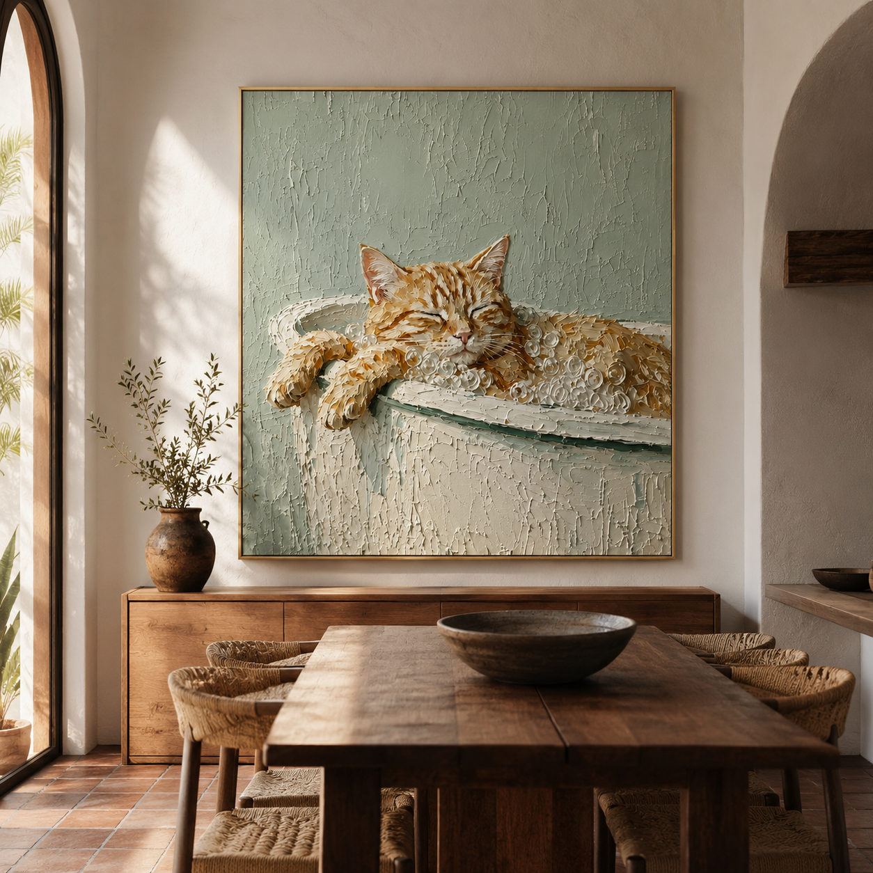 Splish Splash Serenity - Orange Tabby Cat in Bathtub Textured Painting
