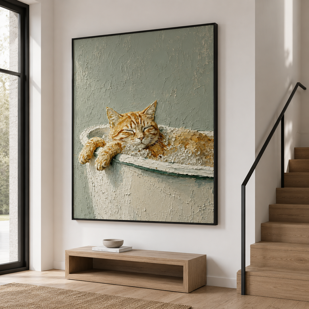 Splish Splash Serenity - Orange Tabby Cat in Bathtub Textured Painting
