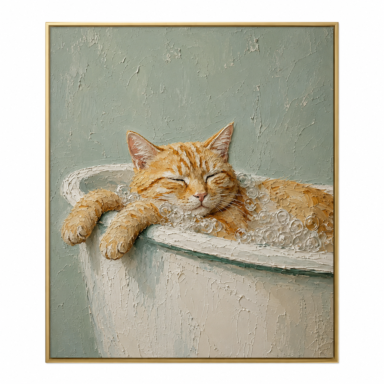 Splish Splash Serenity - Orange Tabby Cat in Bathtub Textured Painting