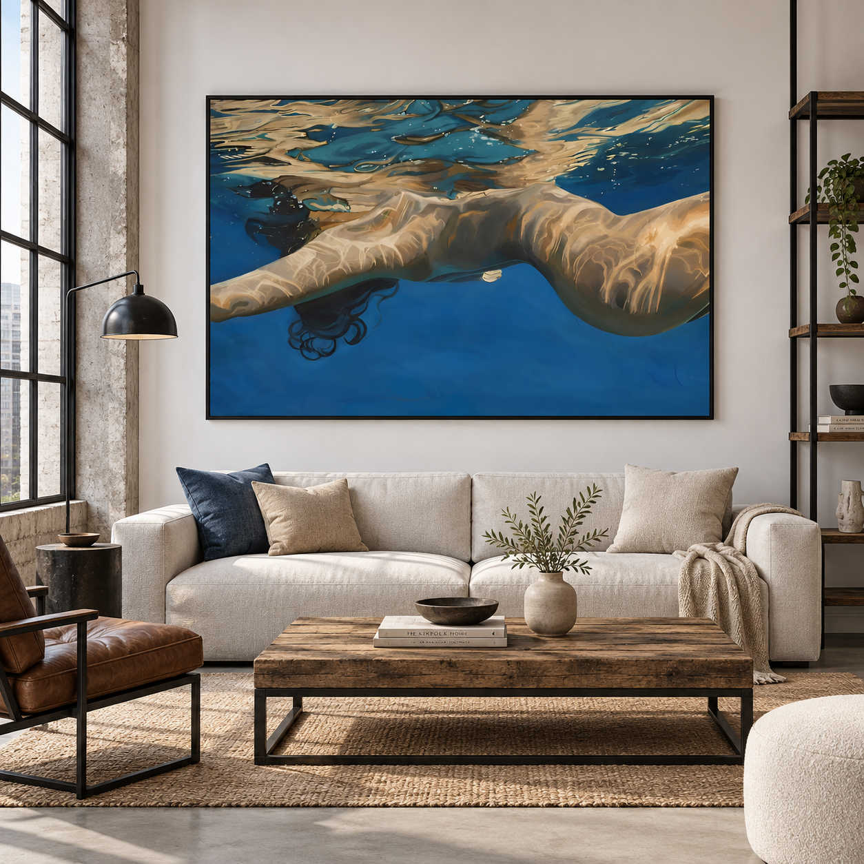 Azure Serenity - Swimmer in Crystal Water Realism Canvas Art