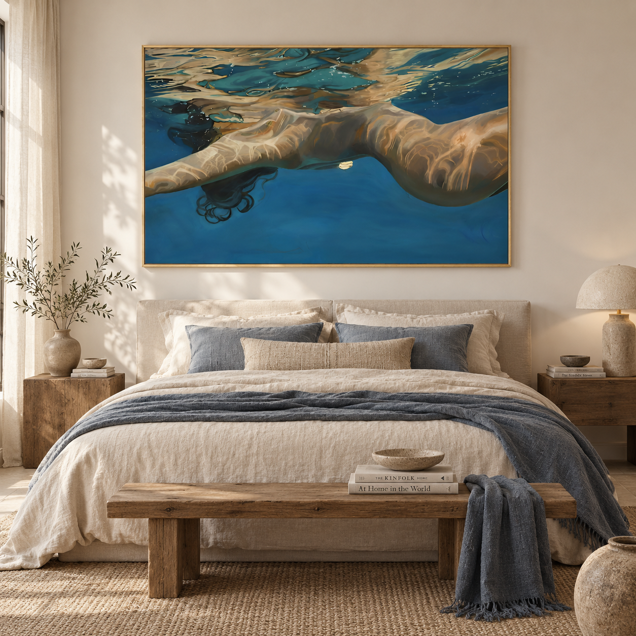 Azure Serenity - Swimmer in Crystal Water Realism Canvas Art