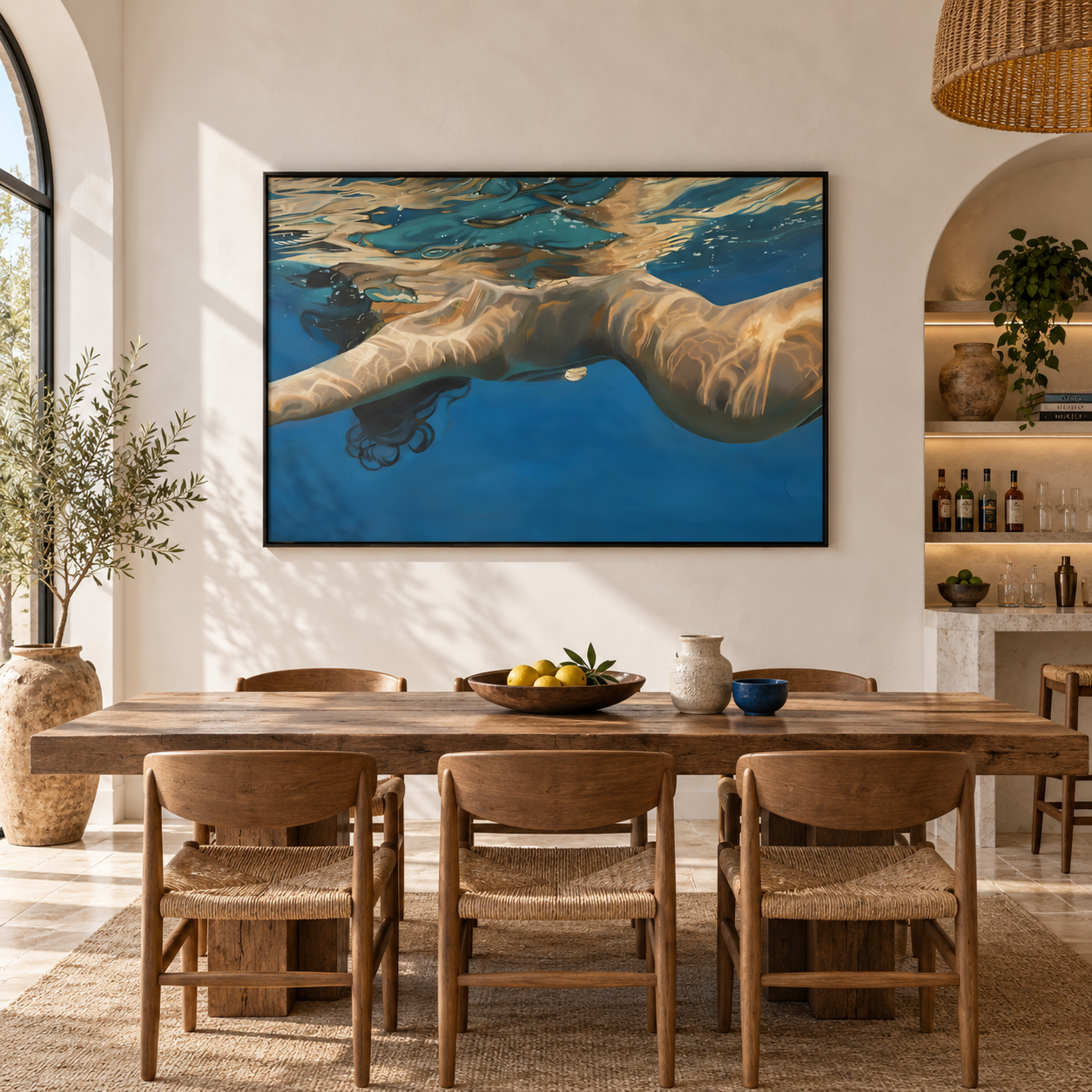Azure Serenity - Swimmer in Crystal Water Realism Canvas Art