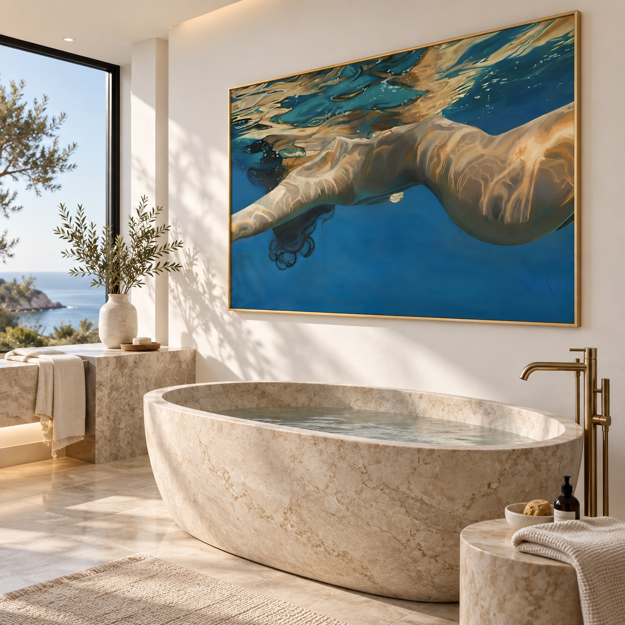 Azure Serenity - Swimmer in Crystal Water Realism Canvas Art