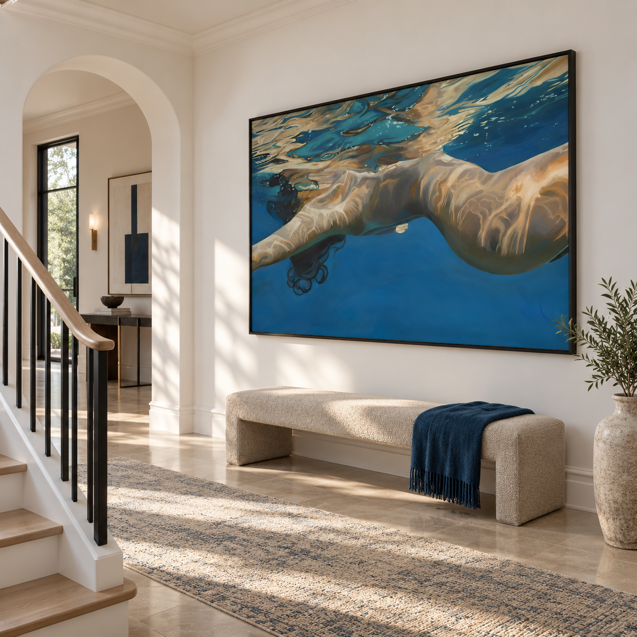 Azure Serenity - Swimmer in Crystal Water Realism Canvas Art